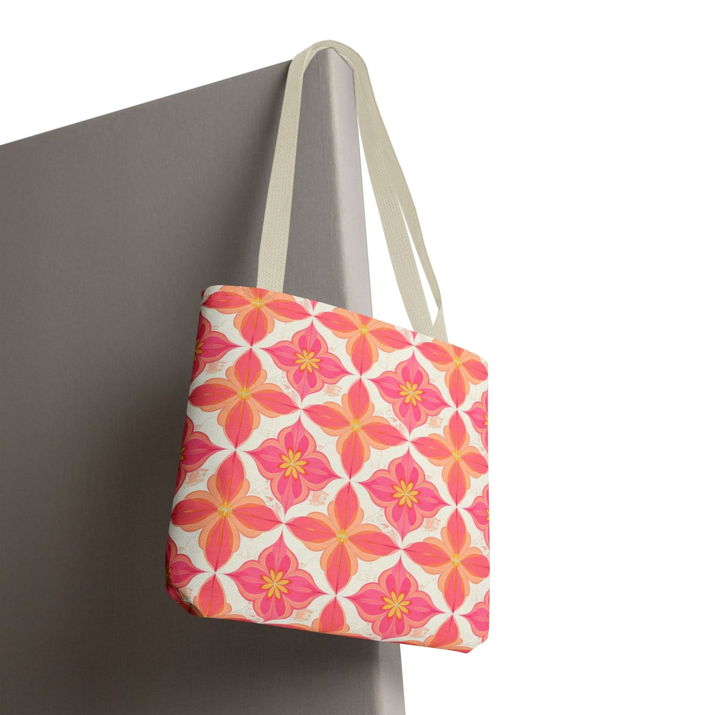 Pink Floral Geometric Tote Bag —  Reusable Shopper