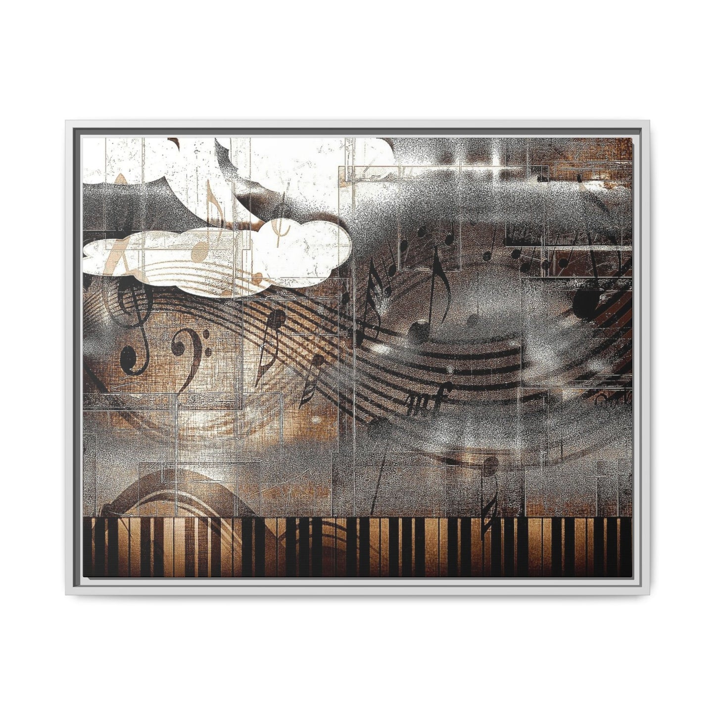 Framed Music Notes Canvas Print — Abstract Vintage Piano & Sheet Music Wall Art