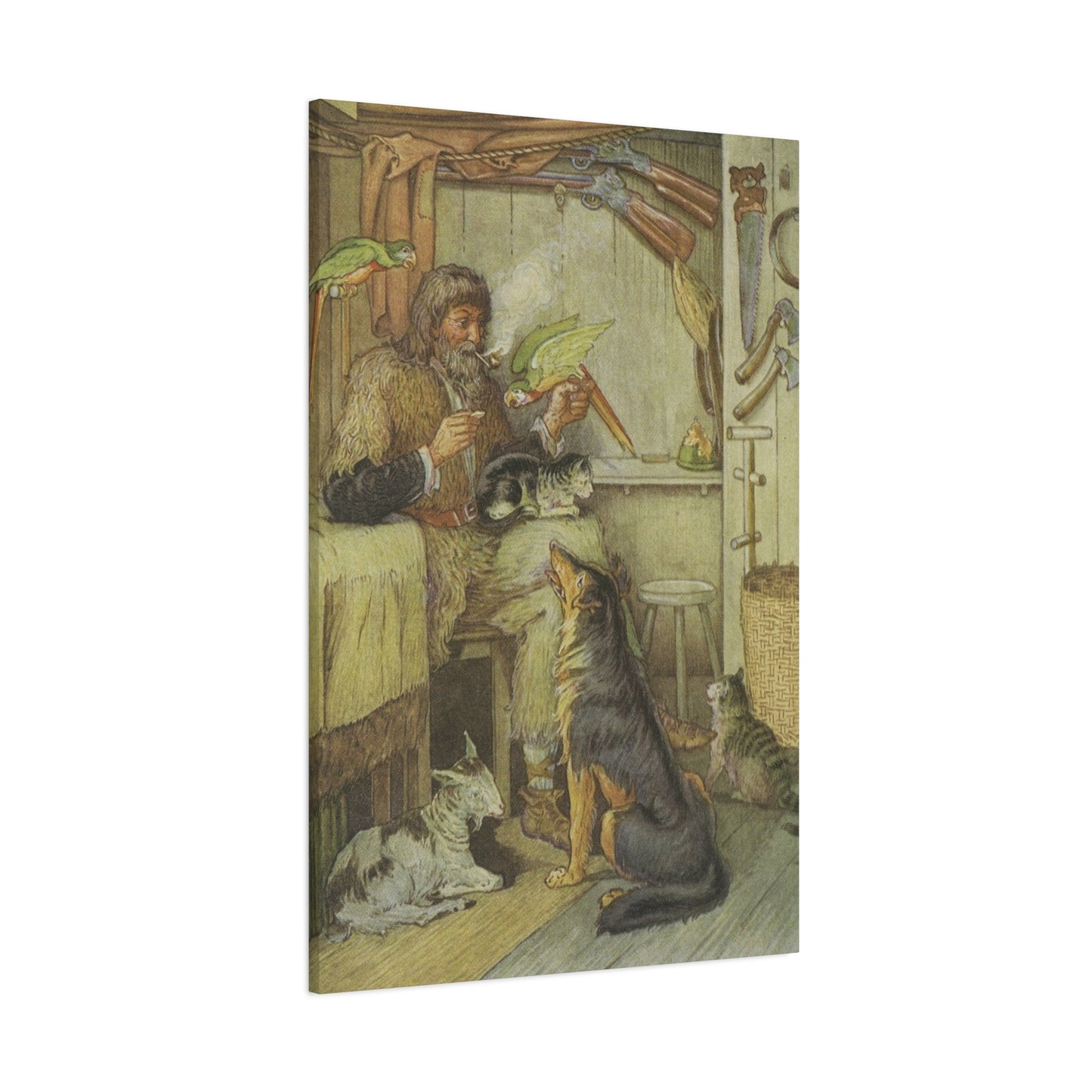 Vintage Cottage Animal Illustration Matte Canvas Print