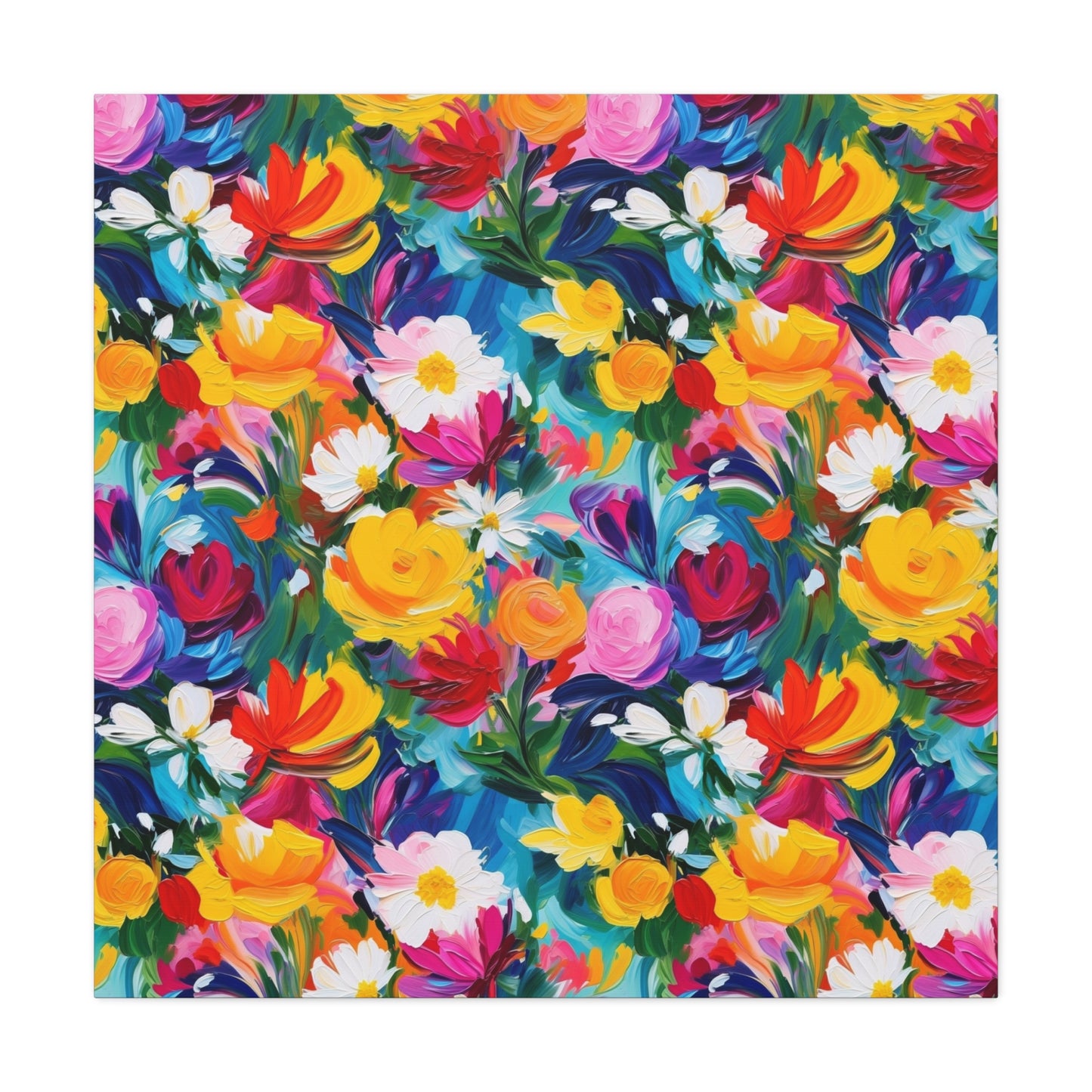 Vibrant Floral Matte Canvas Wall Art — Colorful Garden Print, Stretched 1.25"