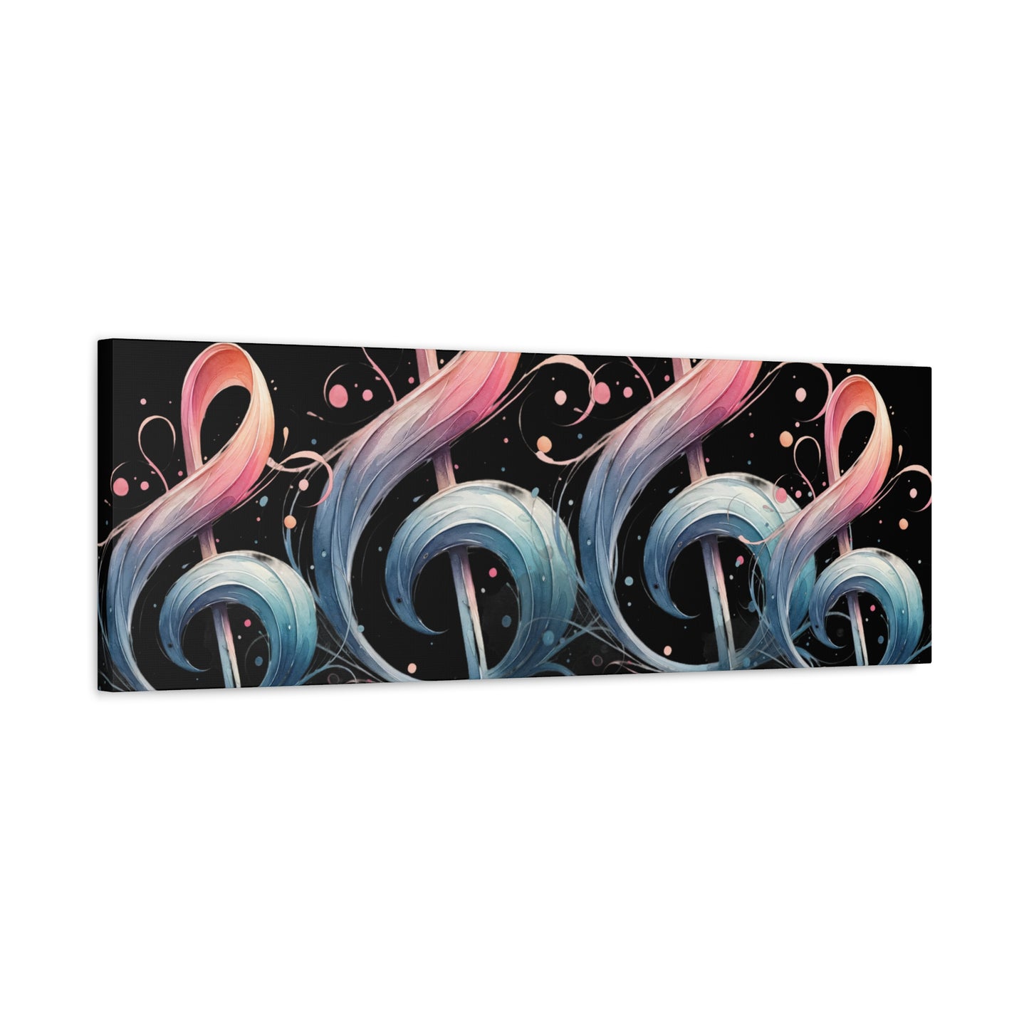 Musical Treble Clef Canvas Wall Art — Pastel Ribbon Notes on Black