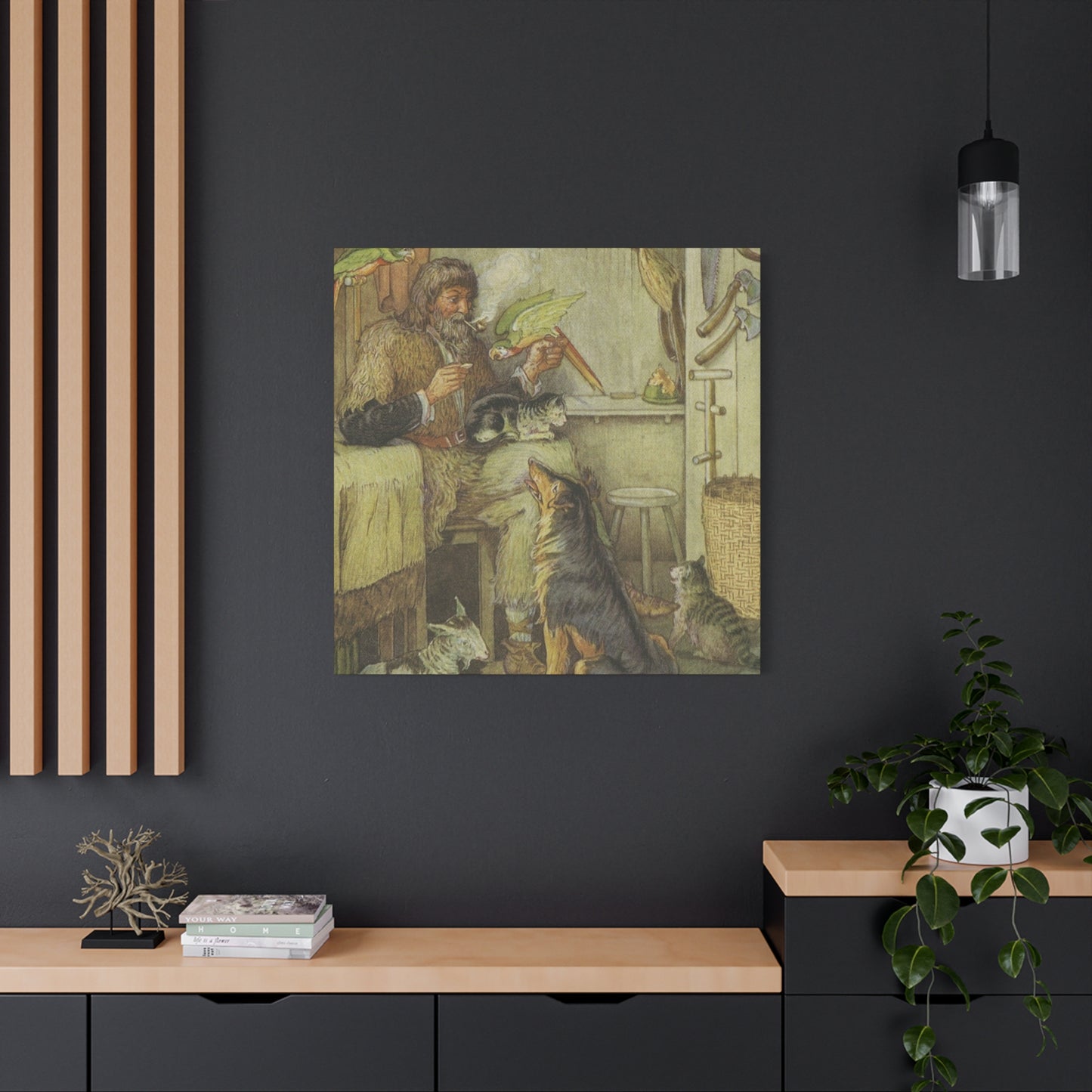 Vintage Cottage Animal Illustration Matte Canvas Print