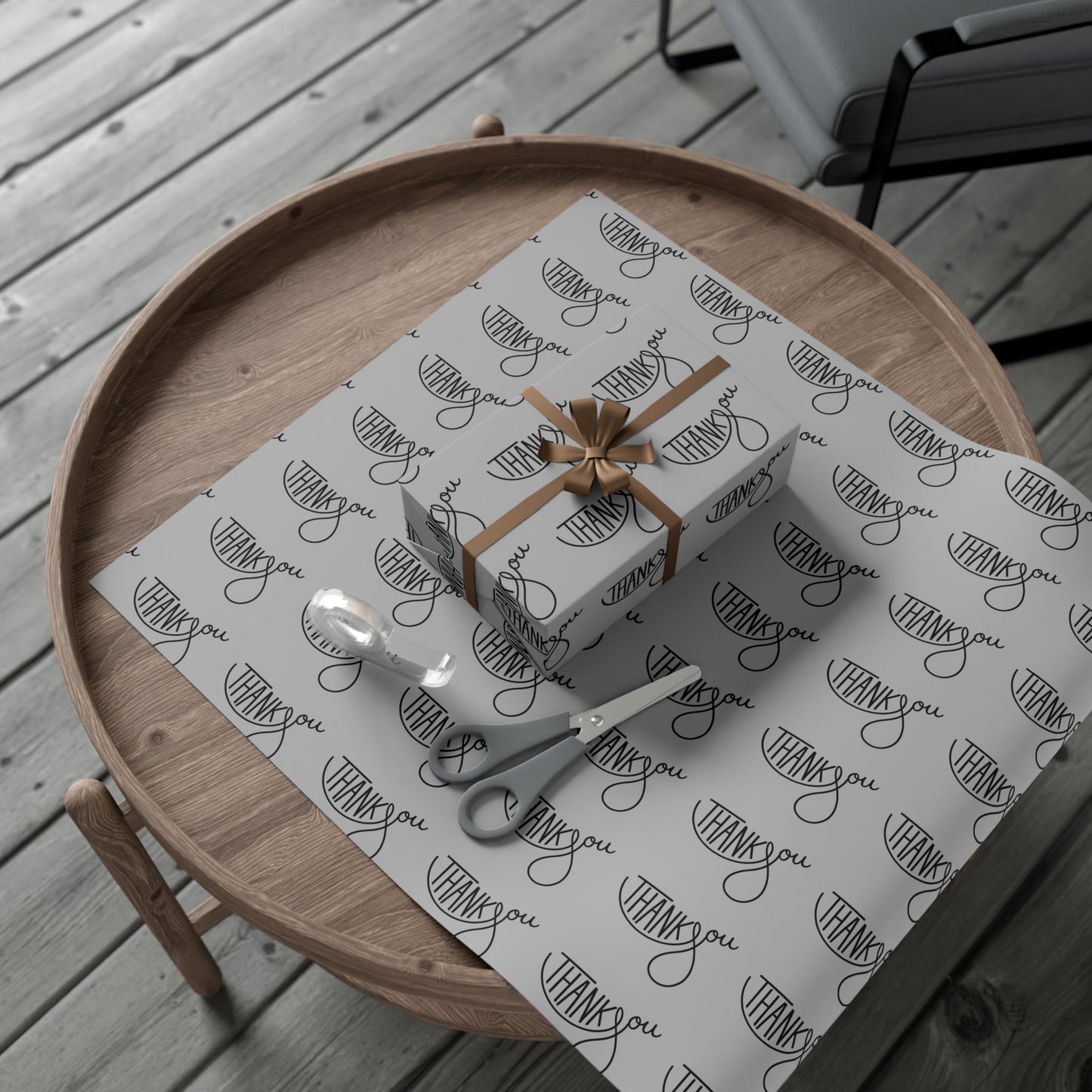 Gift Wrap Paper — 'Thank You' Patterned Wrapping Paper (Gray)
