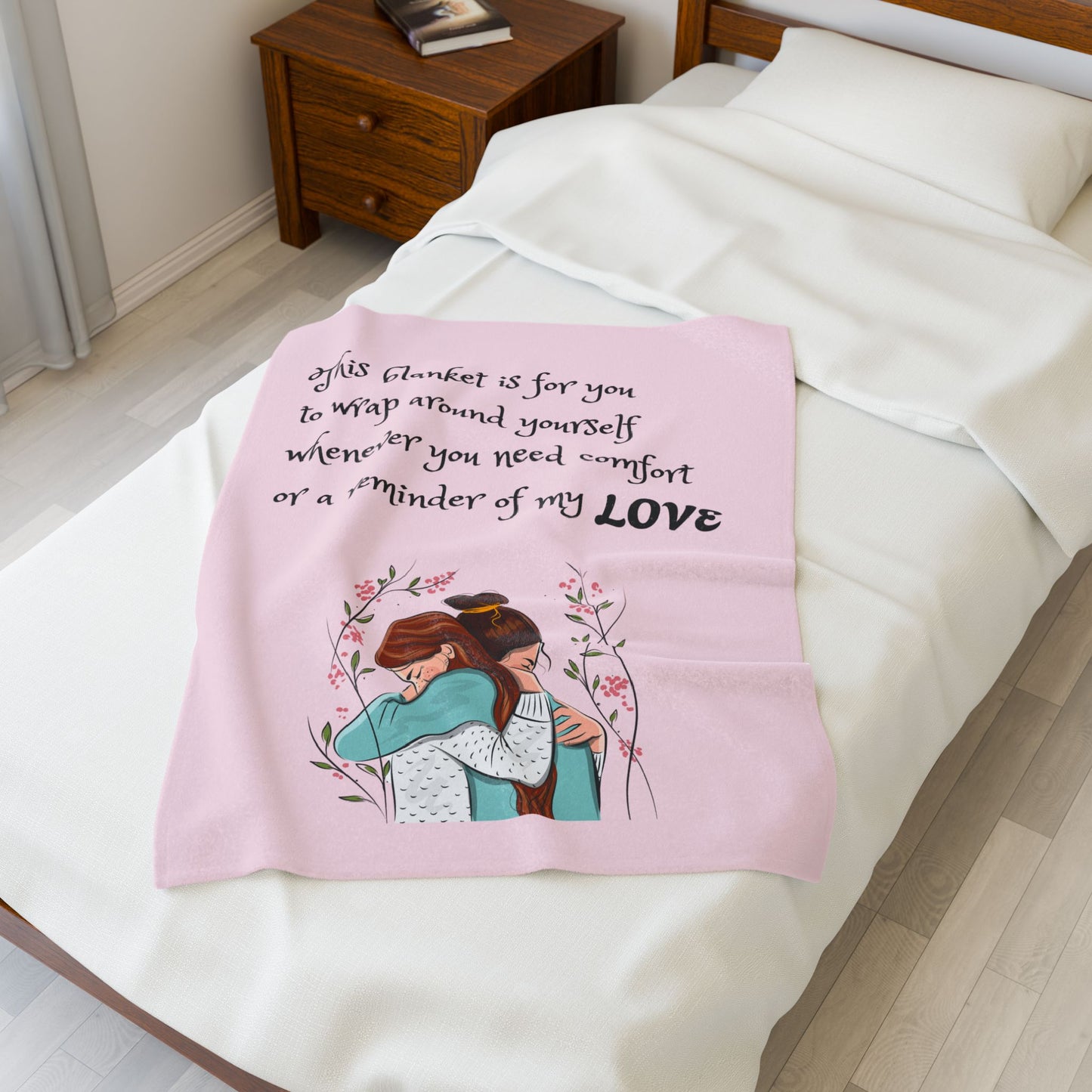 Velveteen Plush Blanket – "This blanket is for you to wrap around yourself" Comfort Throw (Hug Illustration)