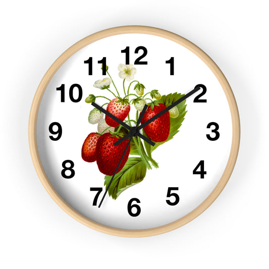 Vintage Strawberry Wall Clock, Farmhouse Decor, Rustic Home Art, Kitchen Wall Accent, Eco-Friendly Timepiece