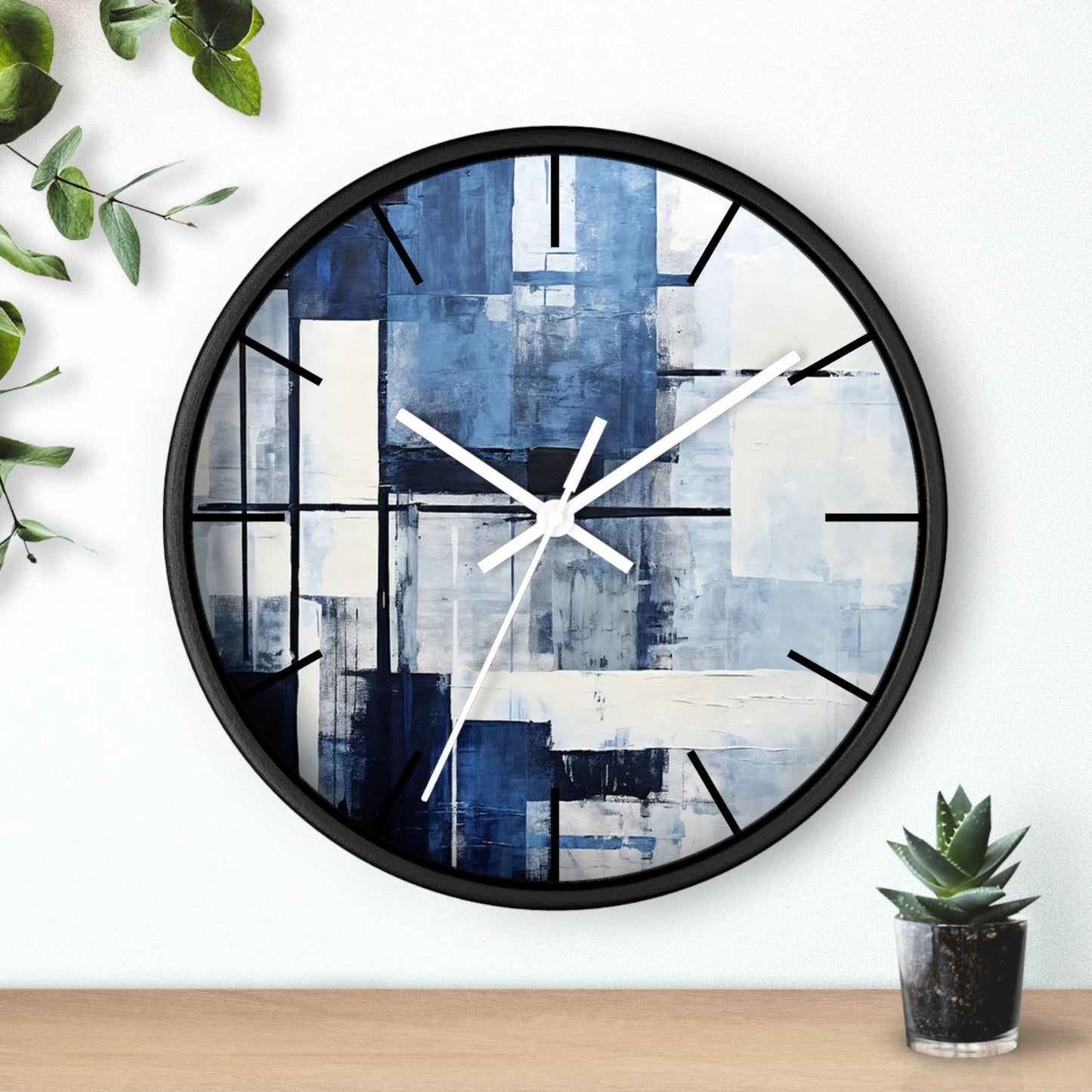Abstract Blue Geometric Wall Clock — Modern Minimalist Home Decor