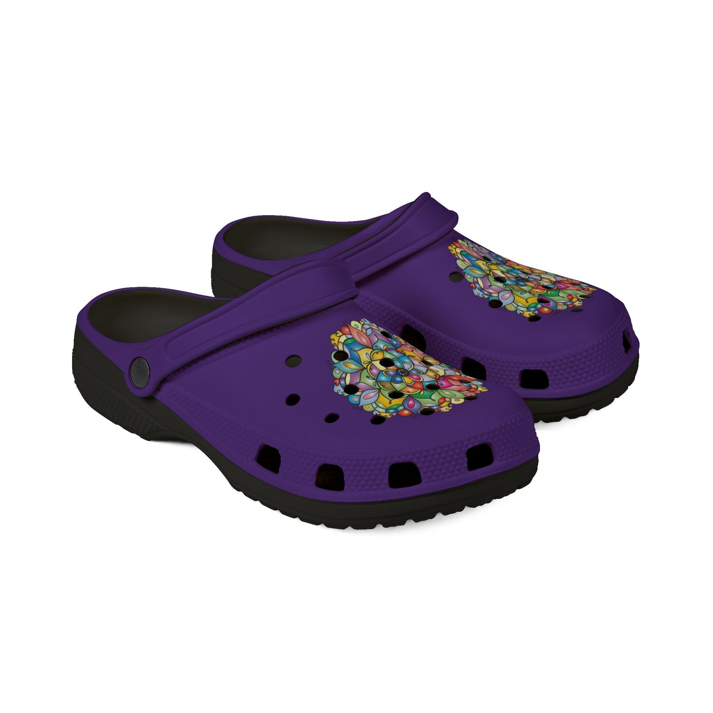 Purple Foam Clogs with Colorful Gem Heart — EVA Slip-On Shoes