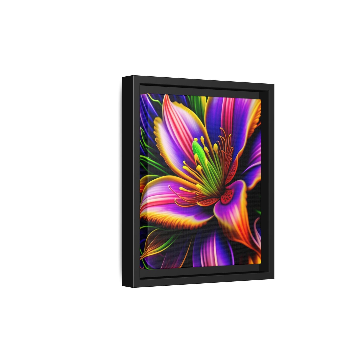 Vibrant Neon Floral Matte Canvas Print — Framed Wall Art
