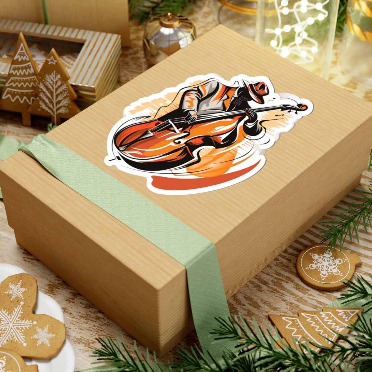 Jazz Bassist Sticker — Retro Double Bass Music Vinyl Decal for Laptops & Instruments