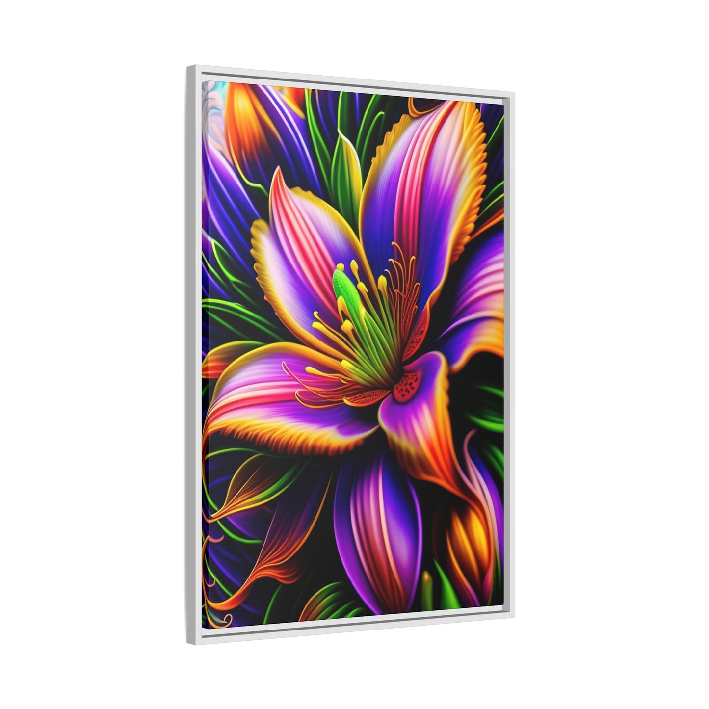 Vibrant Neon Floral Matte Canvas Print — Framed Wall Art