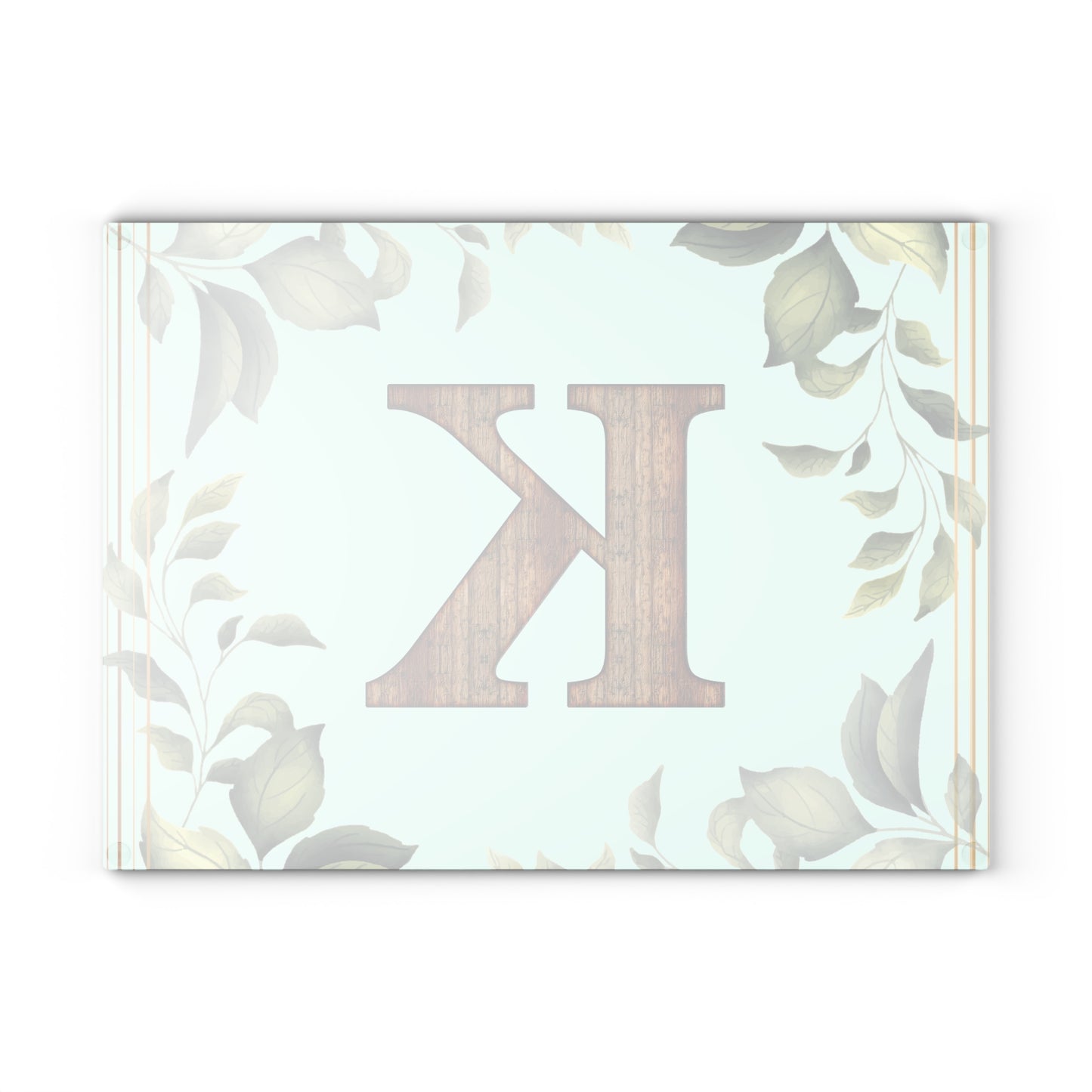 Monogram K Glass Cutting Board – Floral Leaf Kitchen Decor, Personalized Initial Serving Board