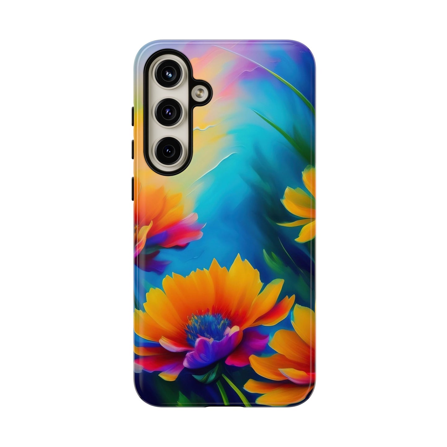 Floral Burst Tough Phone Case — Vibrant Watercolor Flowers Protective Cover