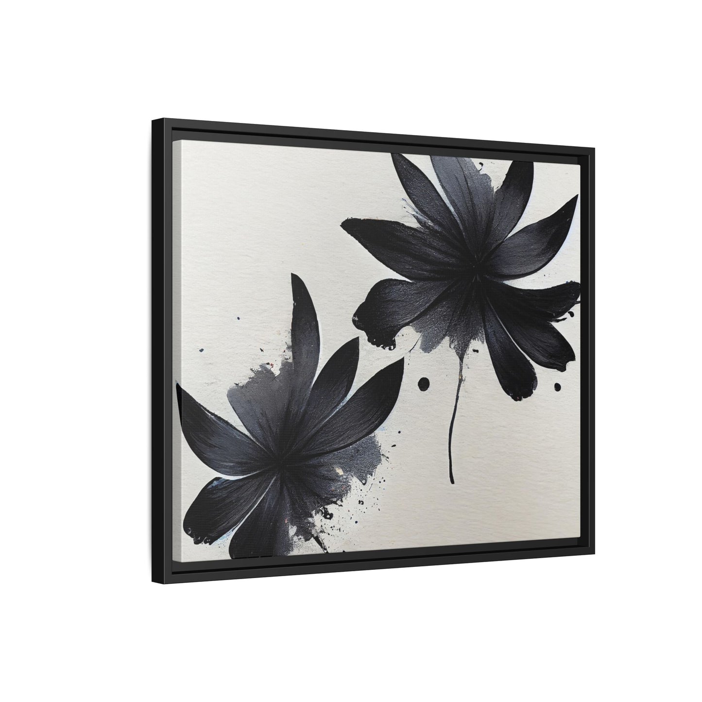 Framed Black Floral Matte Canvas Wall Art — Monochrome Botanical Print