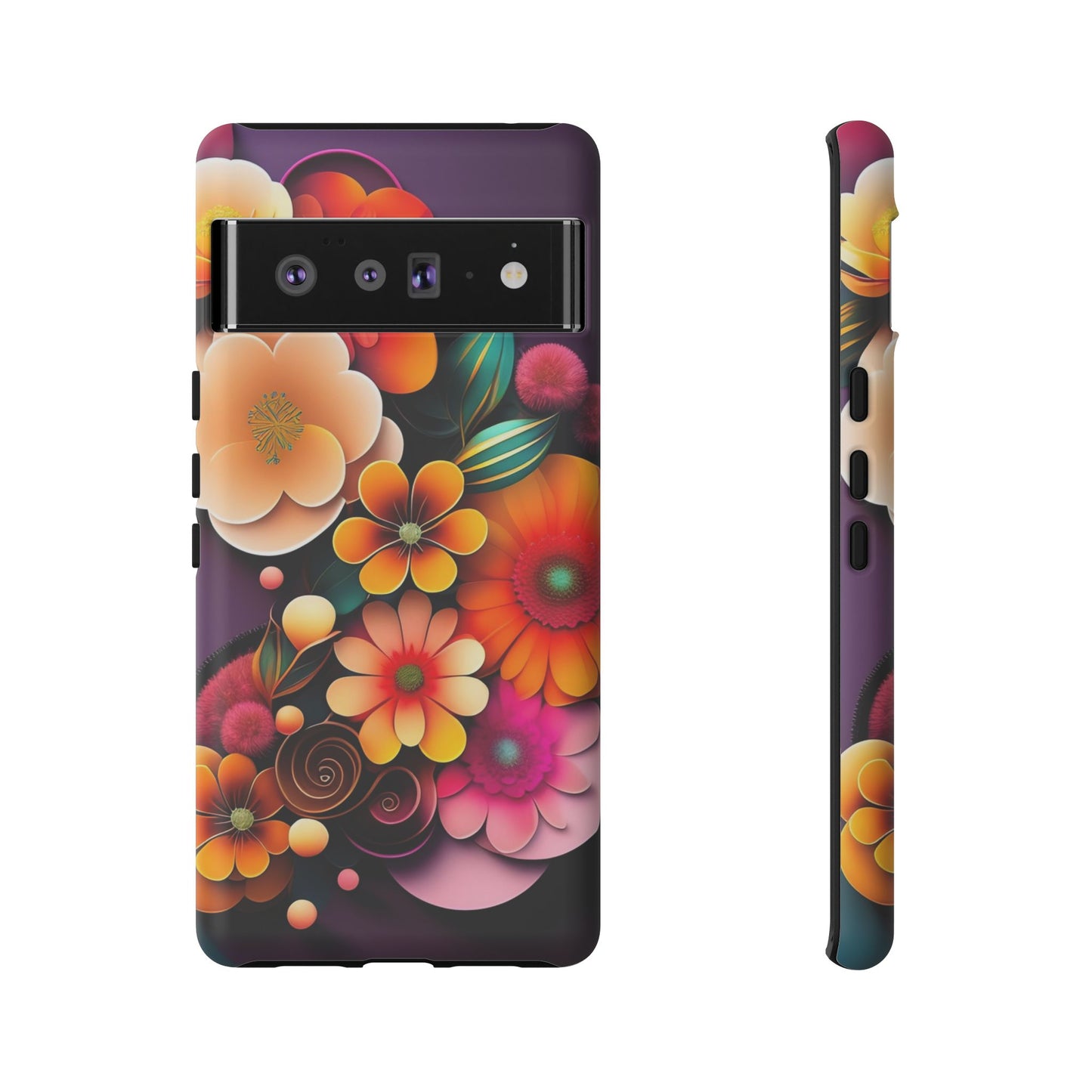 Floral Burst Tough Phone Case — Colorful Retro Flowers Protective Cover