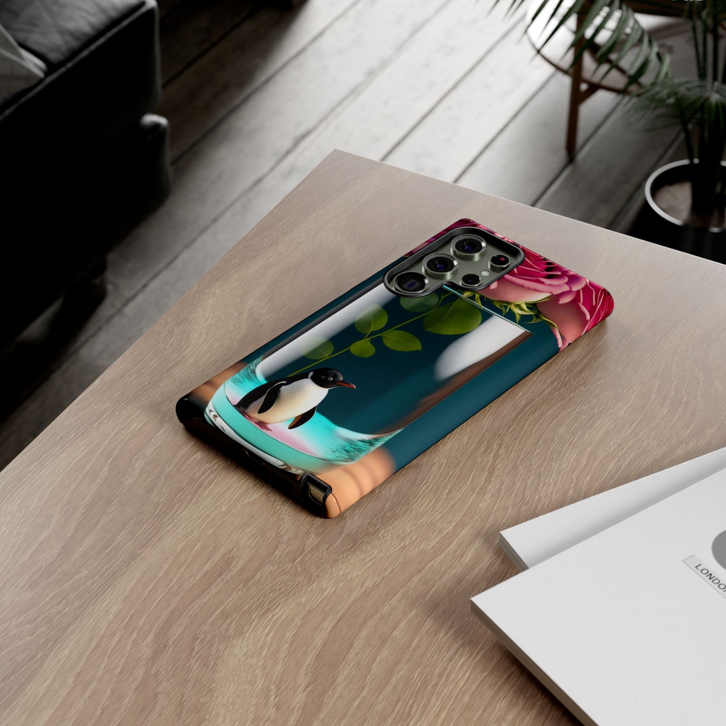 Penguin in a Glass Floral Tough Phone Case — Cute Protective Phone Cover