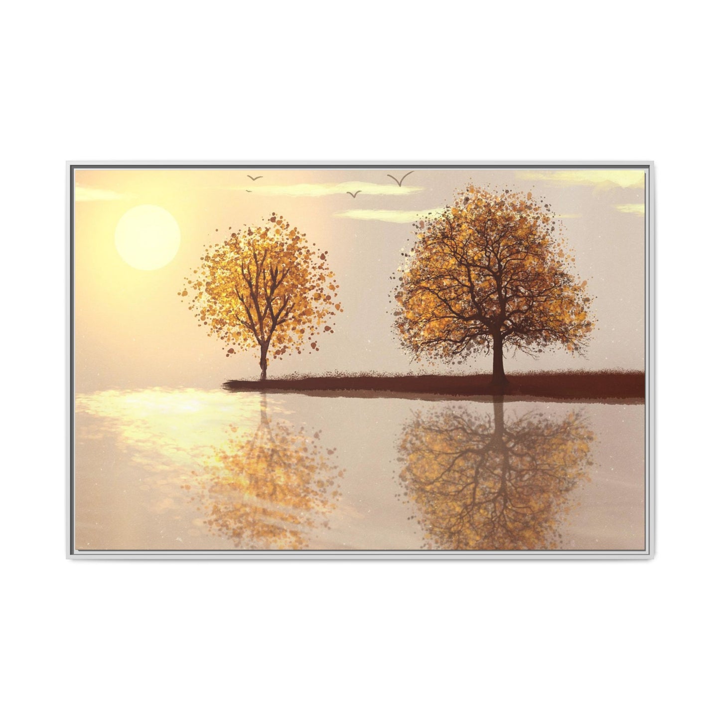 Framed Matte Canvas Wall Art — Golden Autumn Trees Reflection