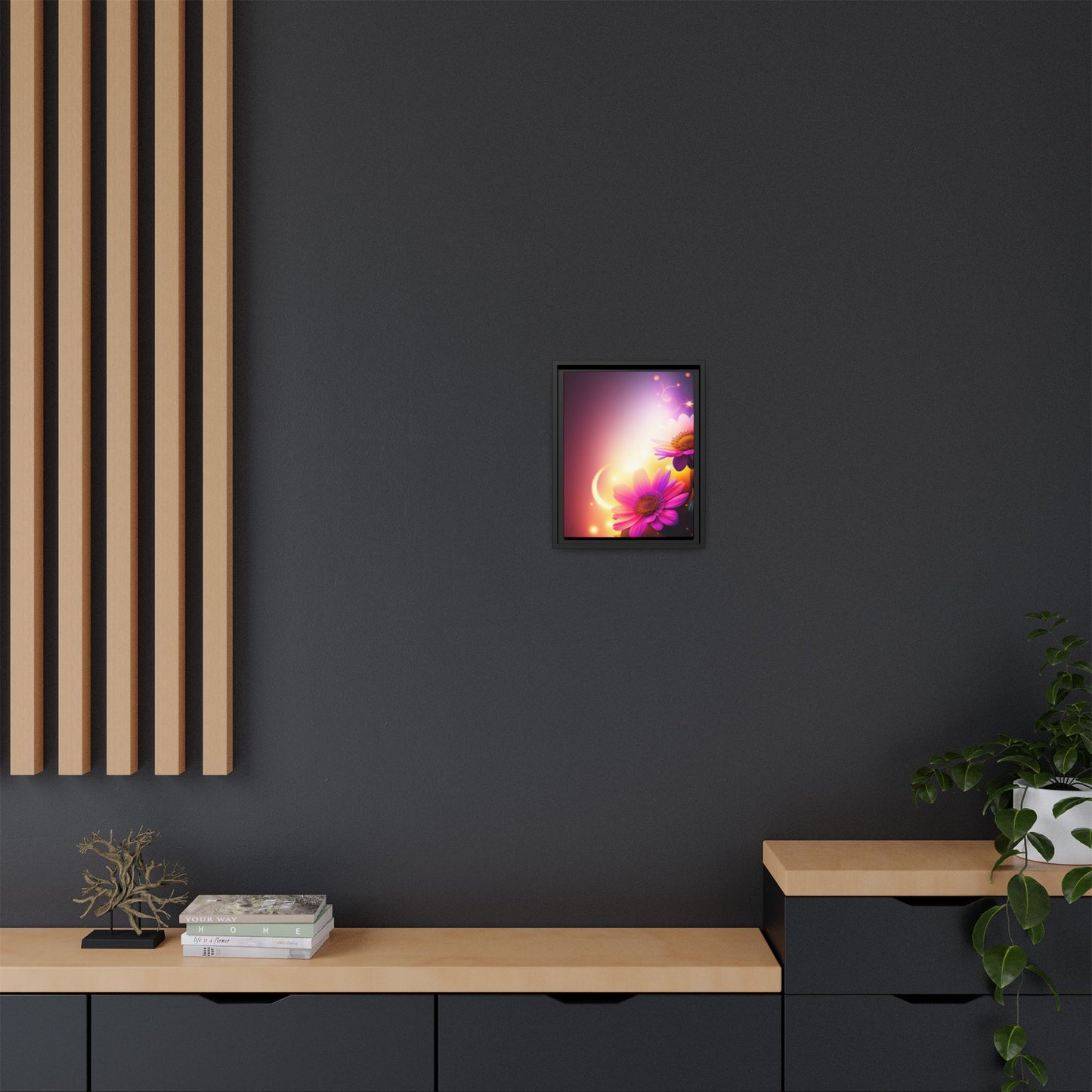Framed Floral Canvas Art — Pink Daisies Sunset Wall Print