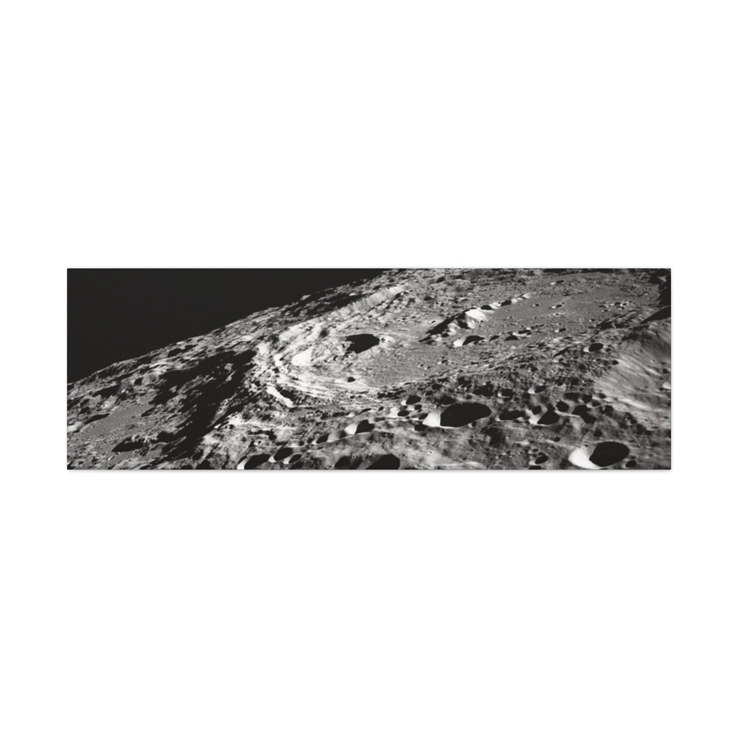 Lunar Surface Matte Canvas Print — Black & White Moon Crater Wall Art