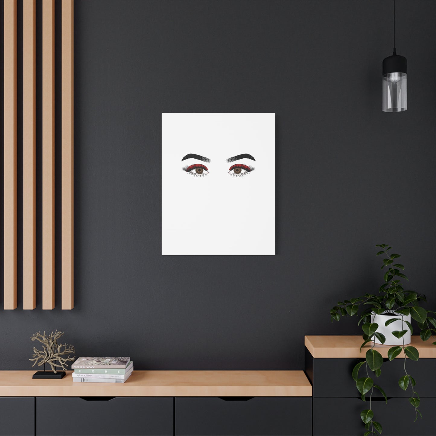 Glam Eyes Matte Canvas Wall Art — Brown Eyes with Red Lashes
