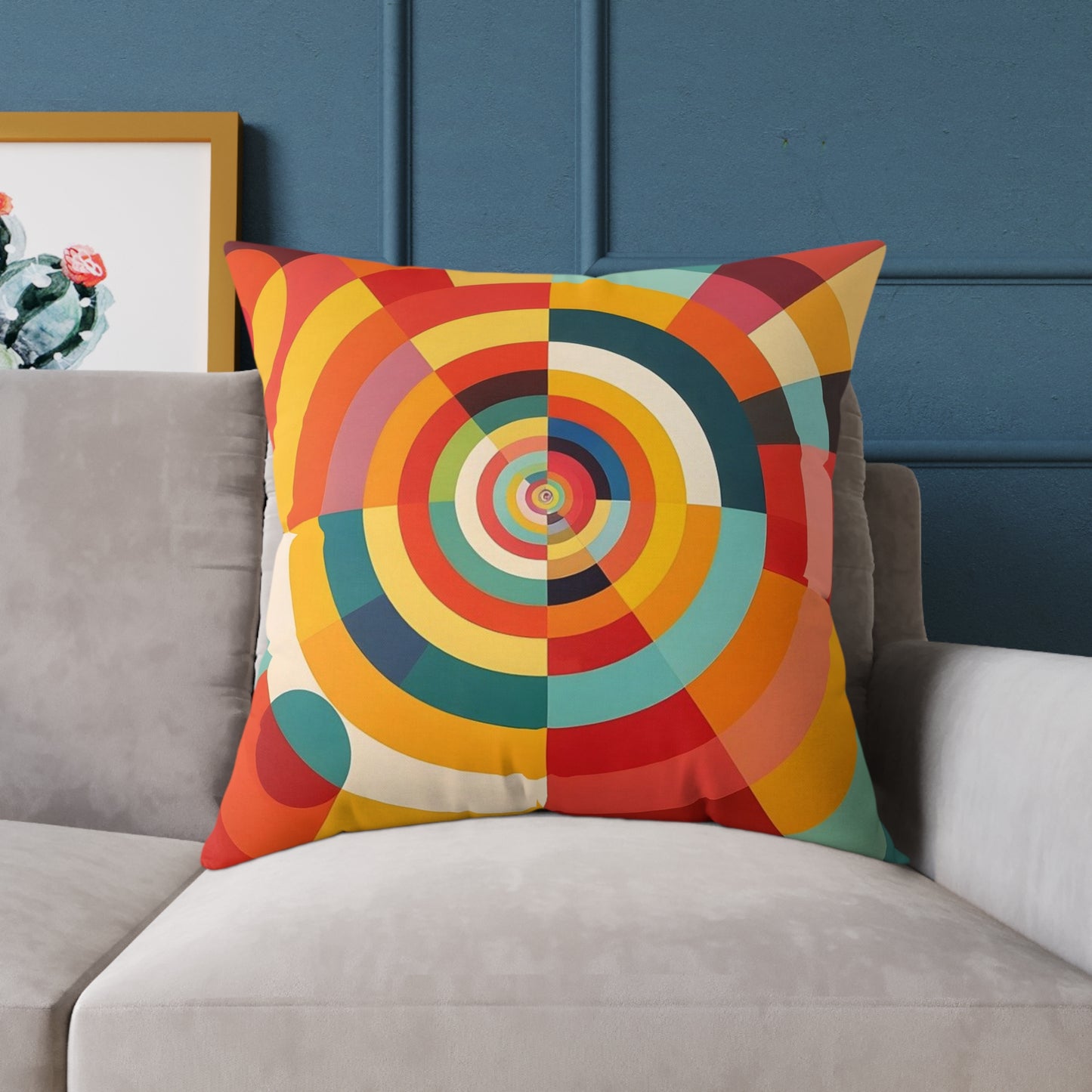 Retro Geometric Throw Pillow — Colorful Target Circle Design