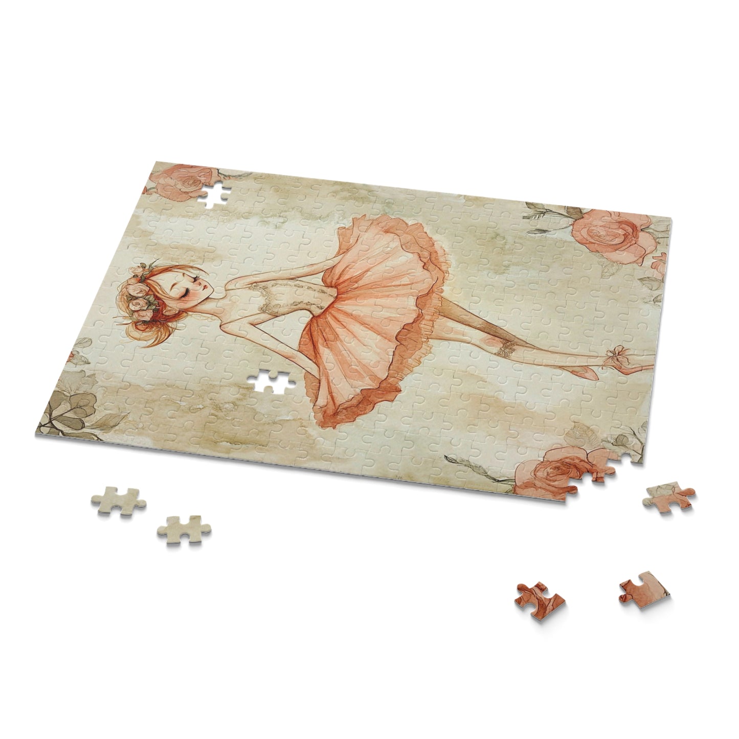 Ballerina Floral Jigsaw Puzzle — Vintage Rose Dance (120/252/500pc)