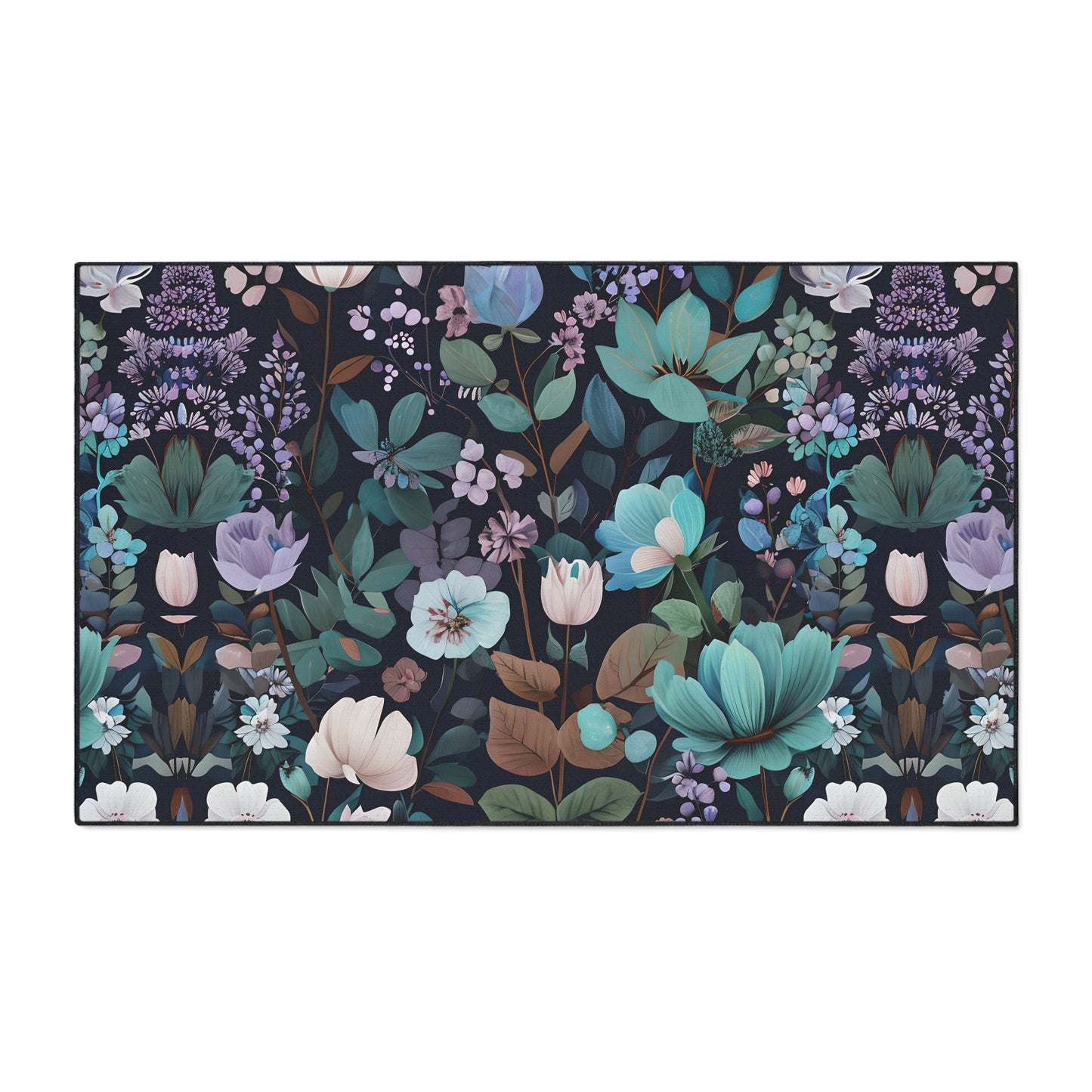 Floral Heavy Duty Floor Mat — Dark Botanical Non-Slip Door Rug