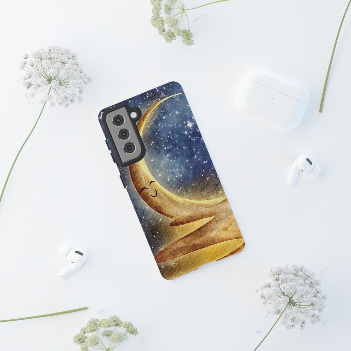 Moonlit Smile Phone Case — Starry Night Crescent Moon iPhone Cover