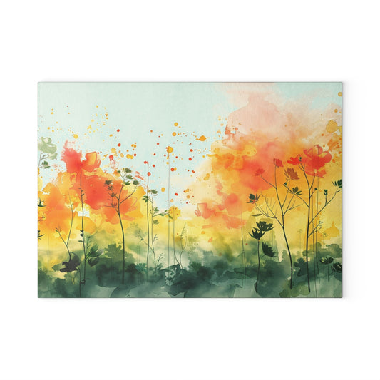 Vibrant Floral Glass Cutting Board