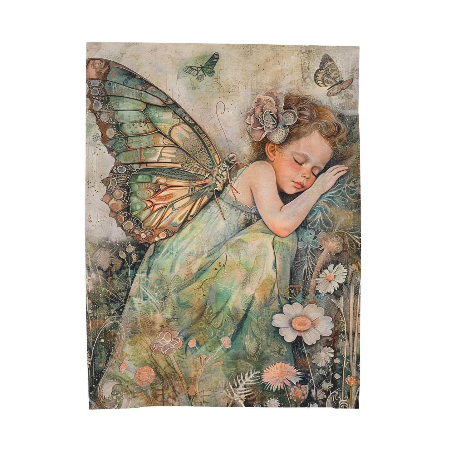 Fairy Dream Velveteen Plush Blanket — Sleeping Fairy Art Throw for Kids & Nursery