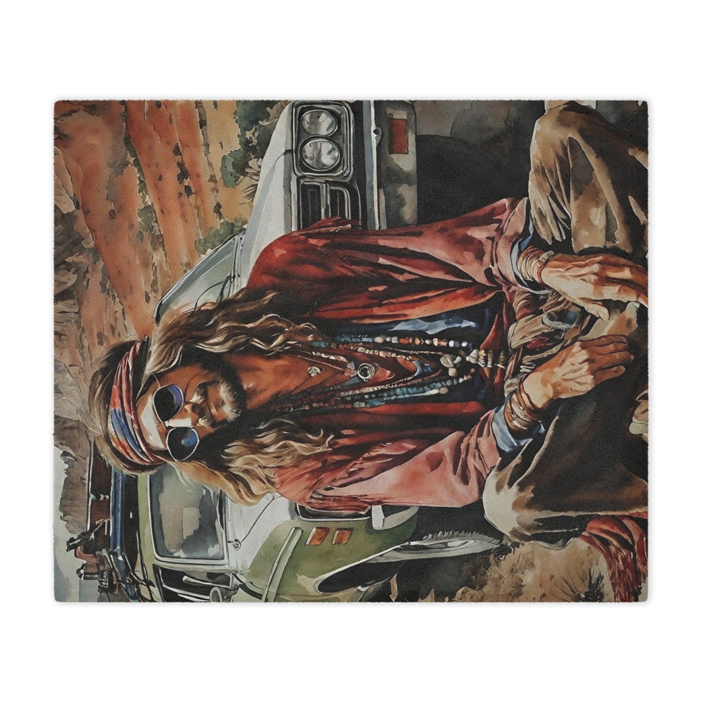 Hippie Road Trip Minky Blanket — Vintage Boho Camper Throw