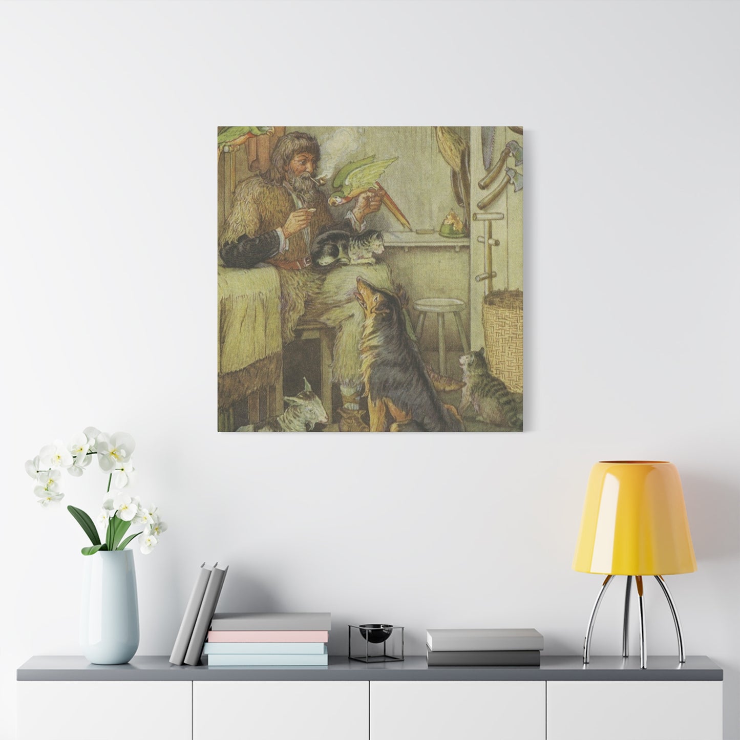 Vintage Cottage Animal Illustration Matte Canvas Print
