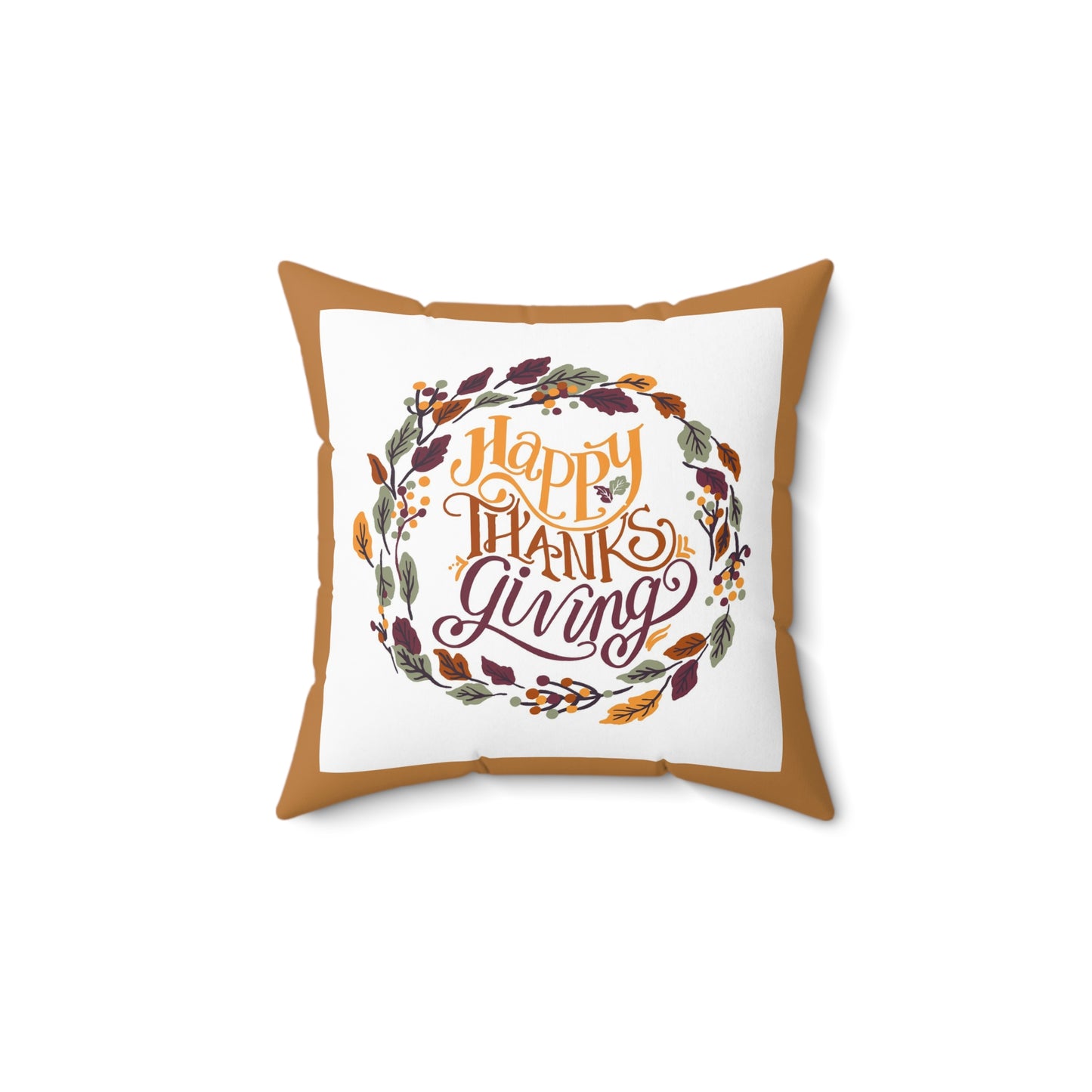 Thanksgiving Wreath Square Pillow — "Happy Thanksgiving" Fall Decor