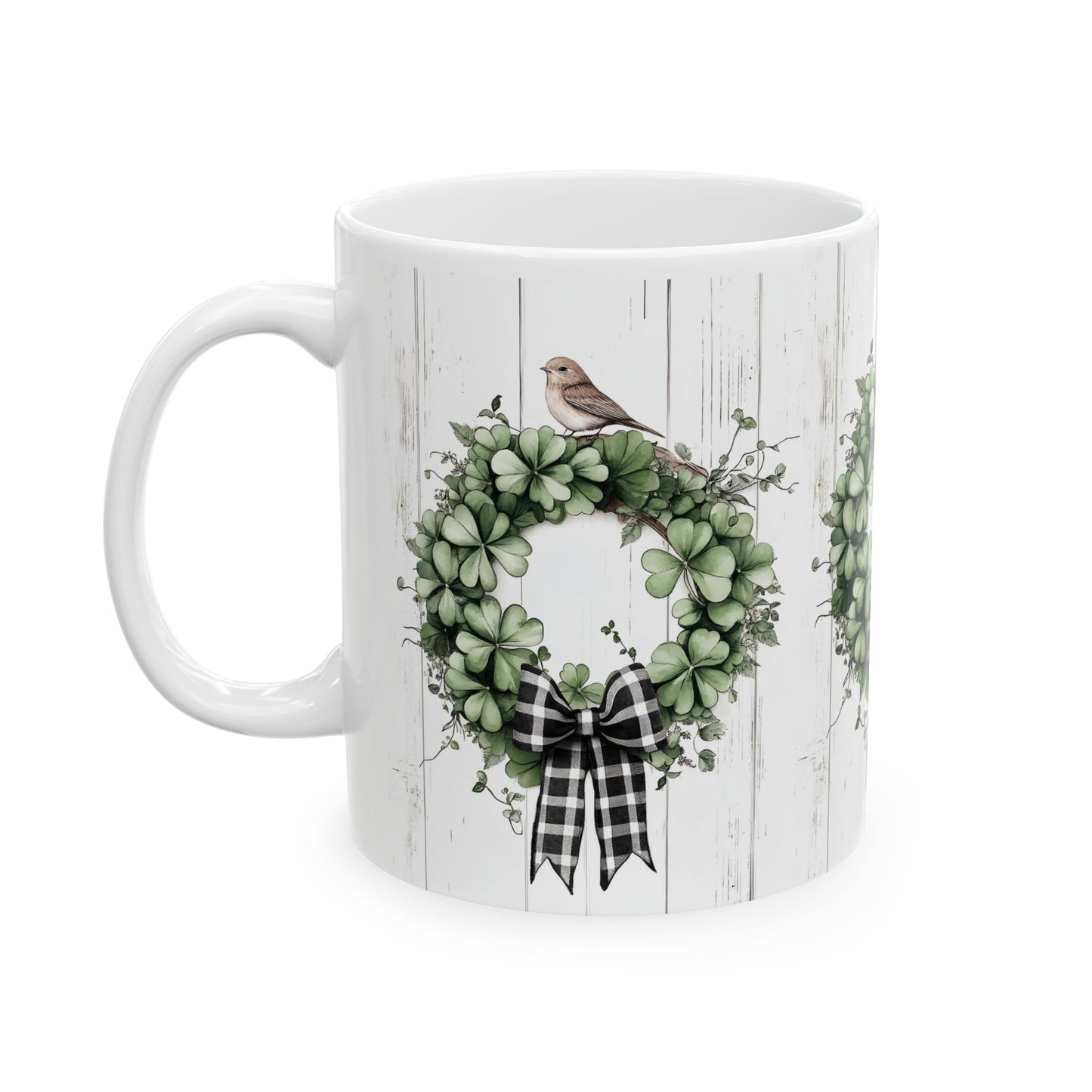 Green Wreath, Gift for Friends, Home Décor, Coffee Mug, Holiday Celebration