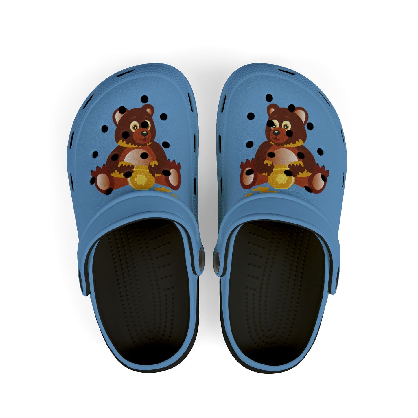 Kids Teddy Bear Honey Clogs — Blue EVA Foam Slip-On Shoes