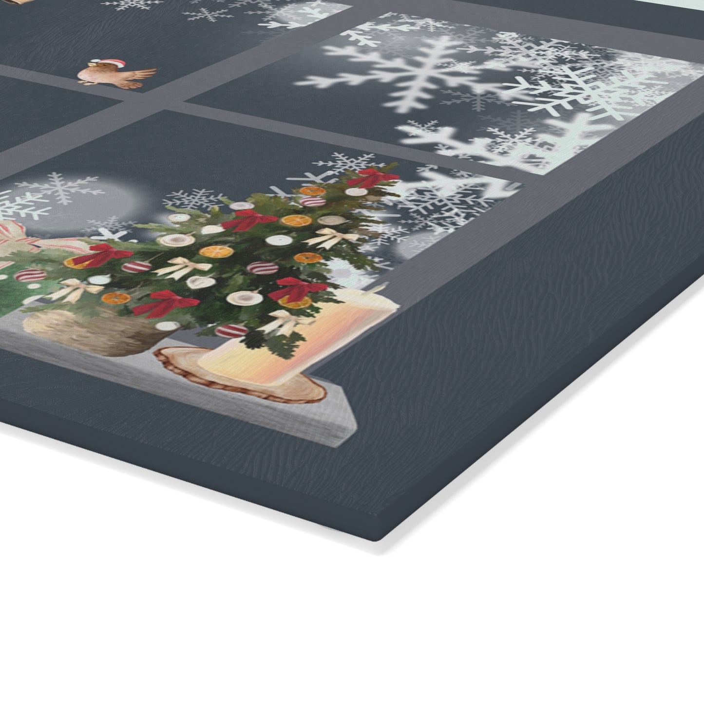 Glass Cutting Board - Cozy Winter Cats by Window Holiday Kitchen Decor