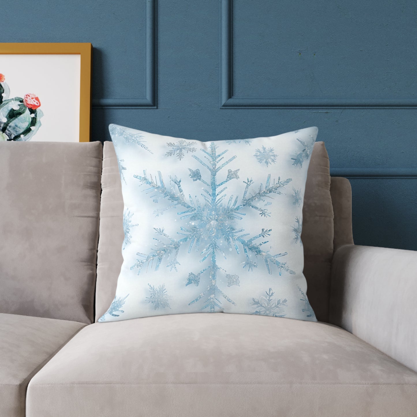 Snowflake Square Poly Canvas Pillow | Cozy Winter Decor, Holiday Gift, Home Accent, Relaxation Decor, Seasonal Cushion