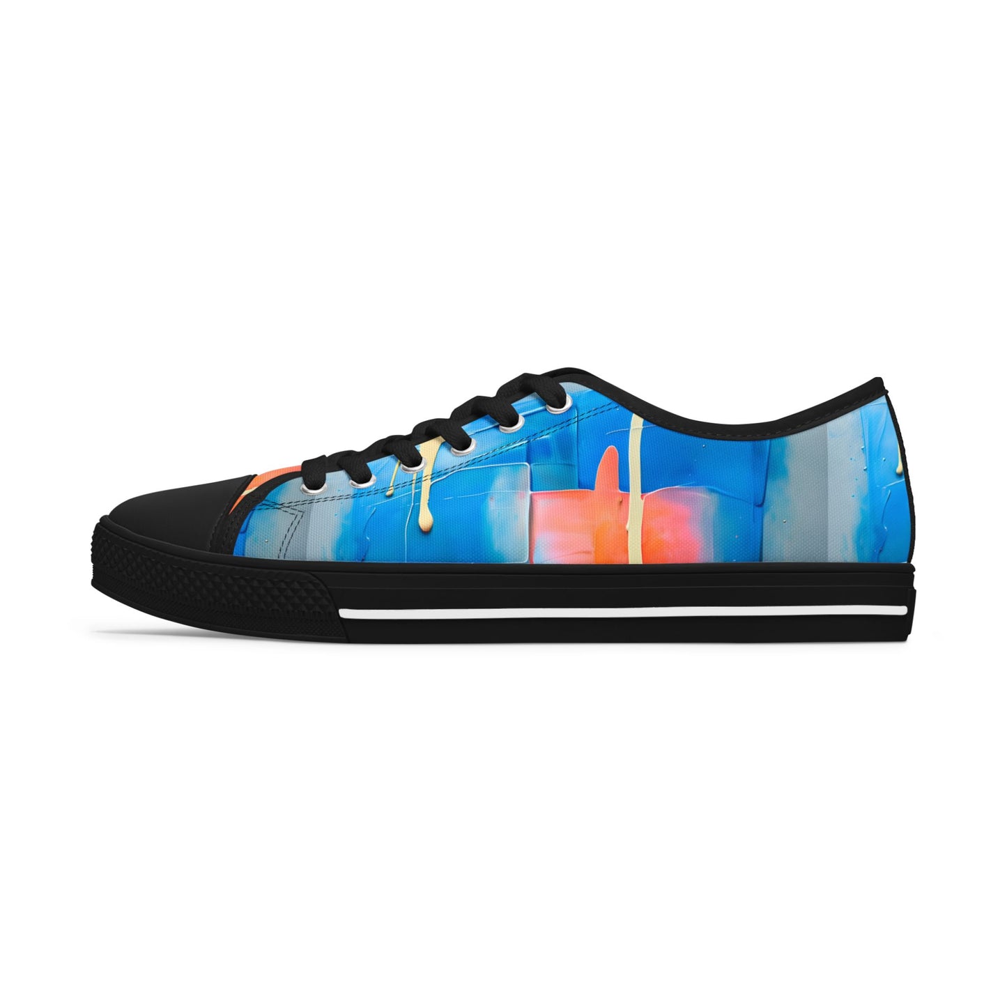 Low Top Sneakers — Abstract Blue & Coral Watercolor Design