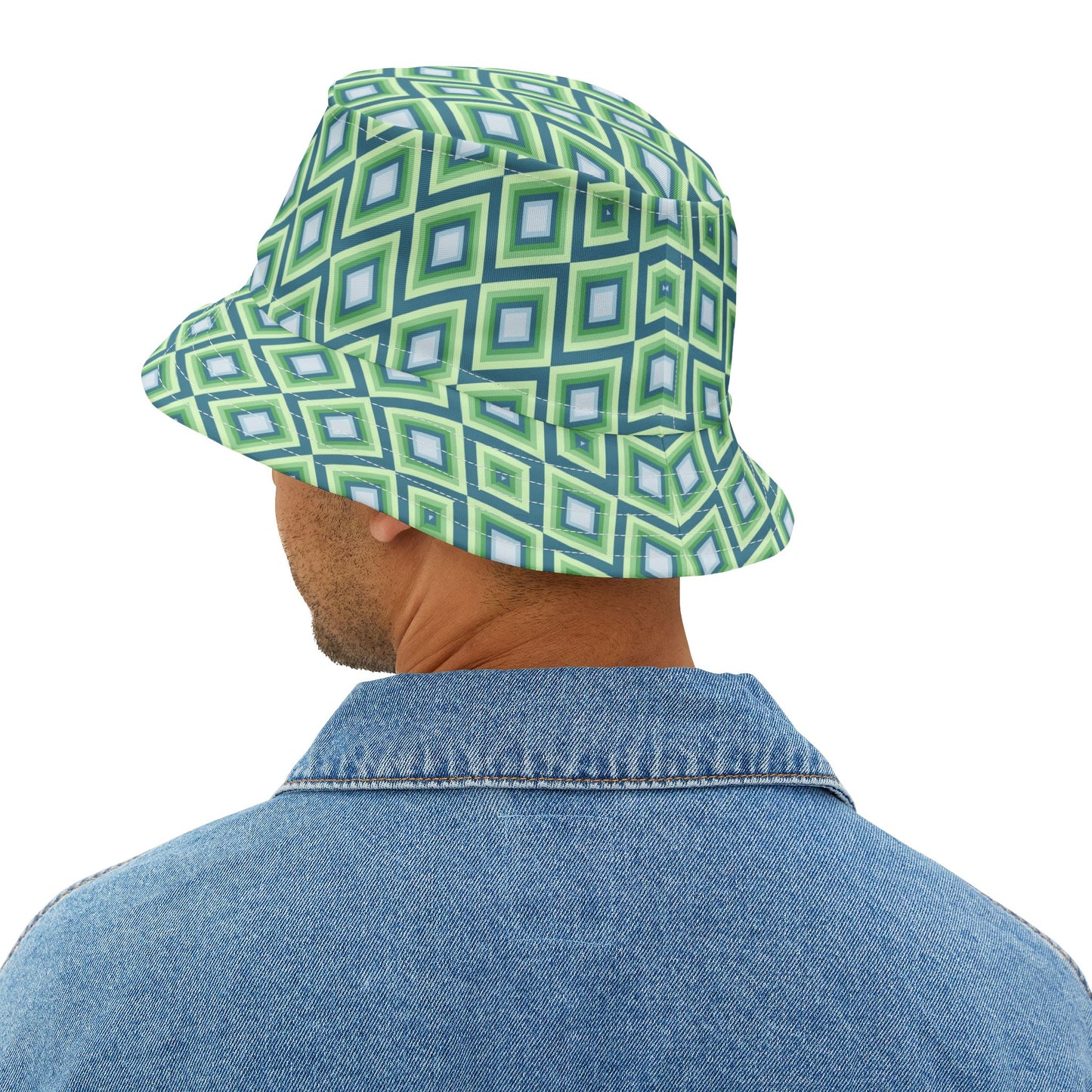 Green Geometric Diamond Pattern Bucket Hat