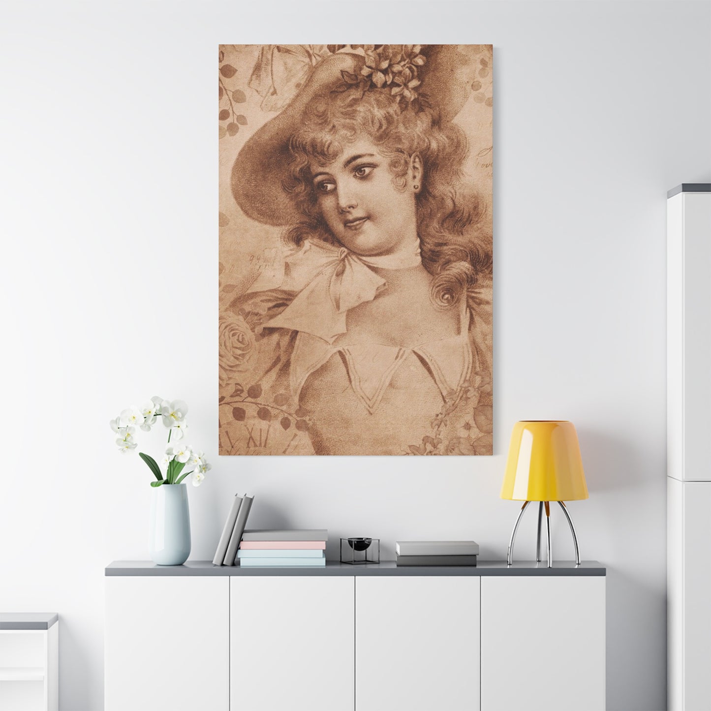 Vintage Sepia Portrait Canvas — Romantic Victorian Lady Matte Wall Art
