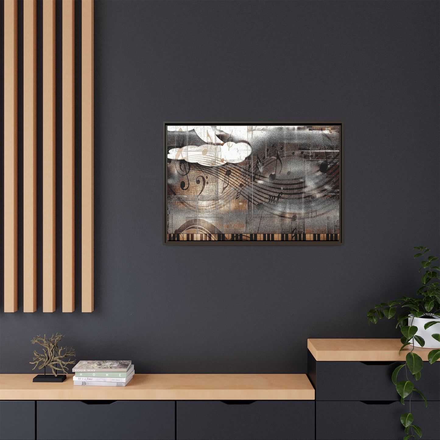 Framed Music Notes Canvas Print — Abstract Vintage Piano & Sheet Music Wall Art