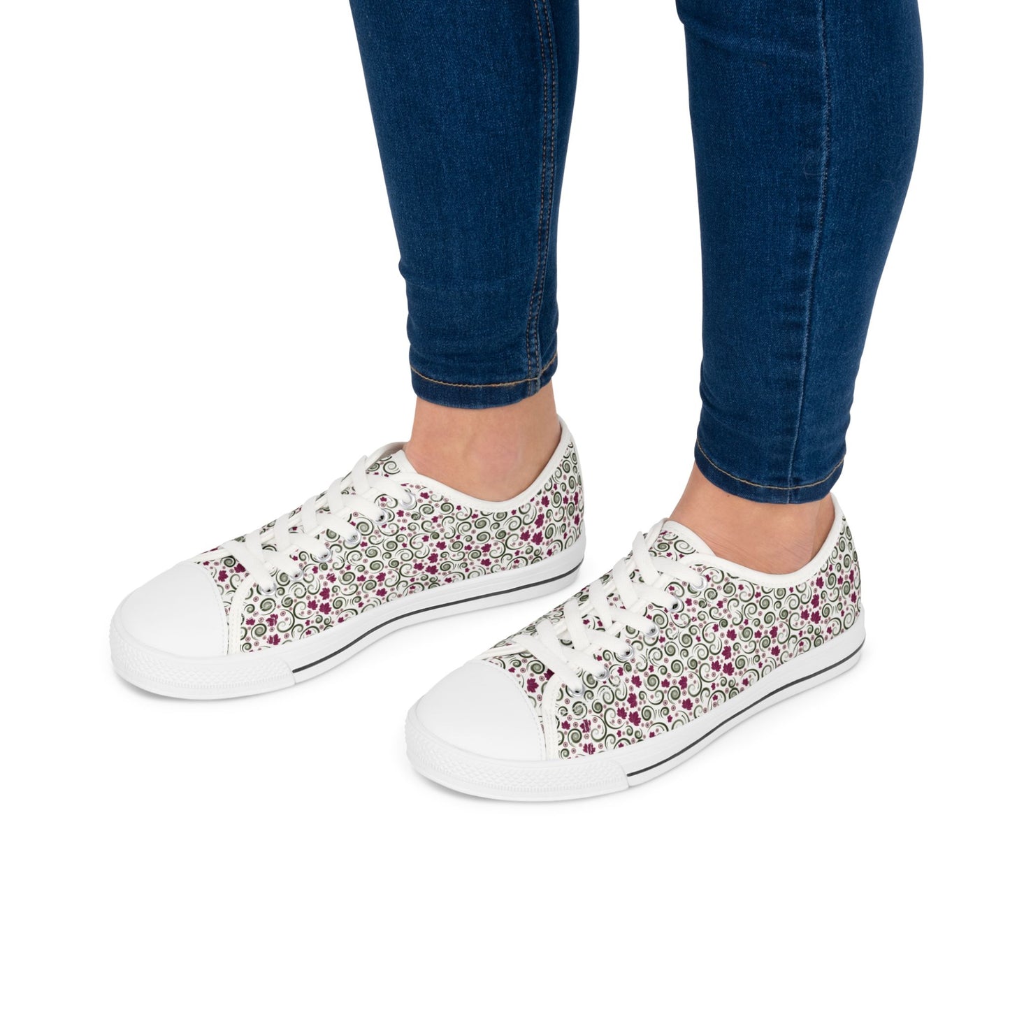 Floral Vine Low Top Sneakers — Women's Casual Garden Print Shoes