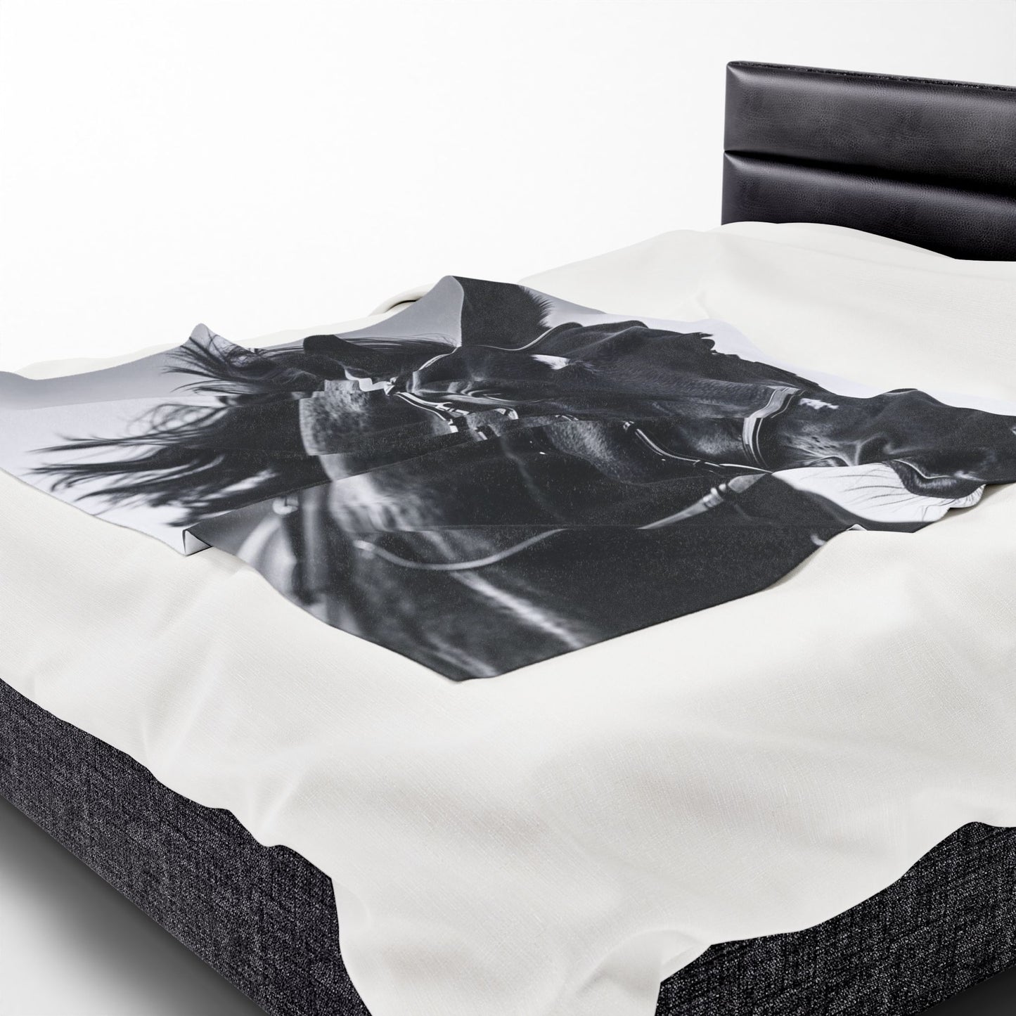 Black Stallion Velveteen Plush Blanket – Photoreal Horse Throw for Equestrian Fans