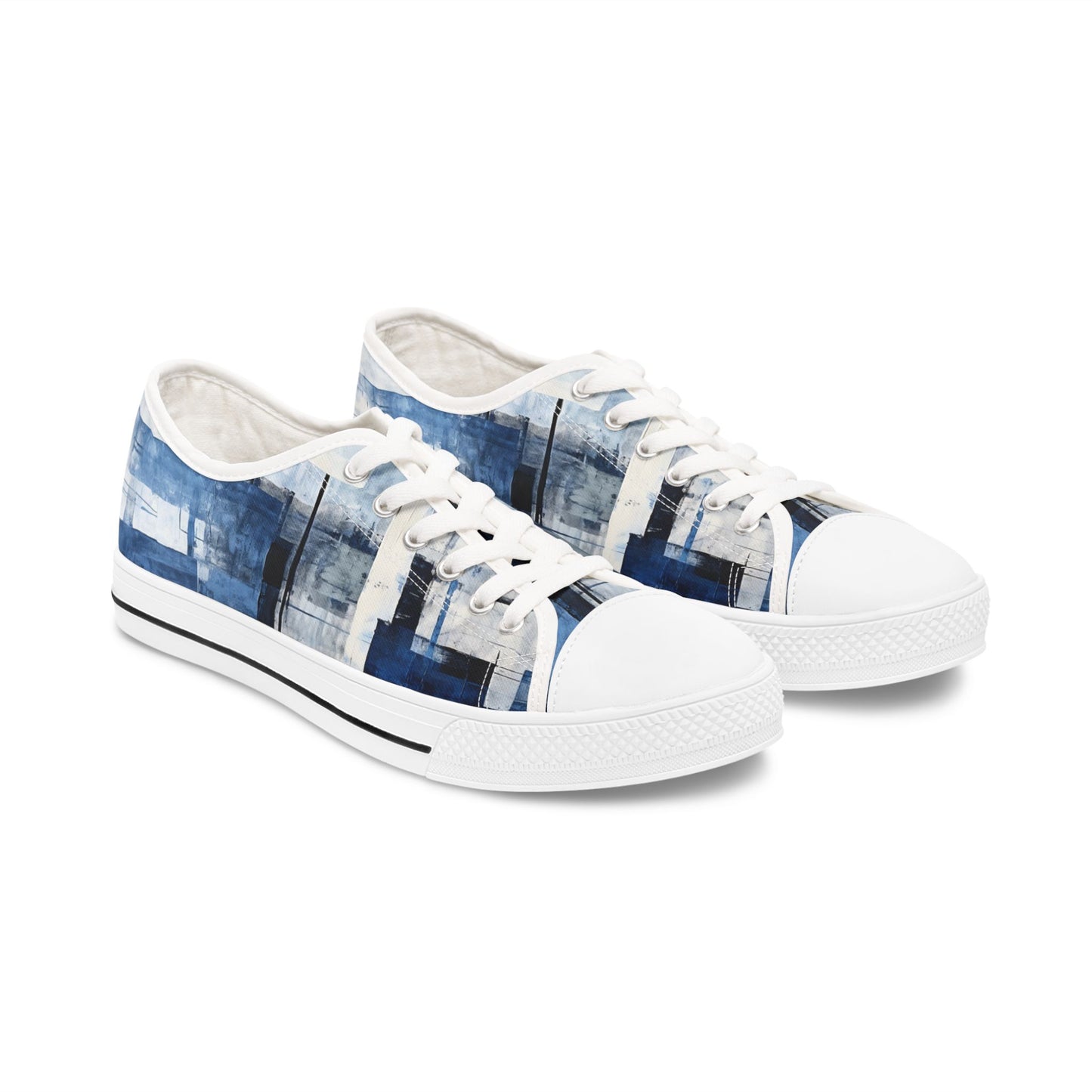 Abstract Blue Grid Low Top Sneakers — Casual Canvas Shoes