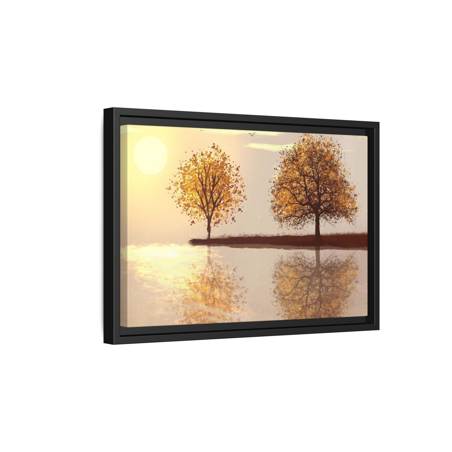 Framed Matte Canvas Wall Art — Golden Autumn Trees Reflection