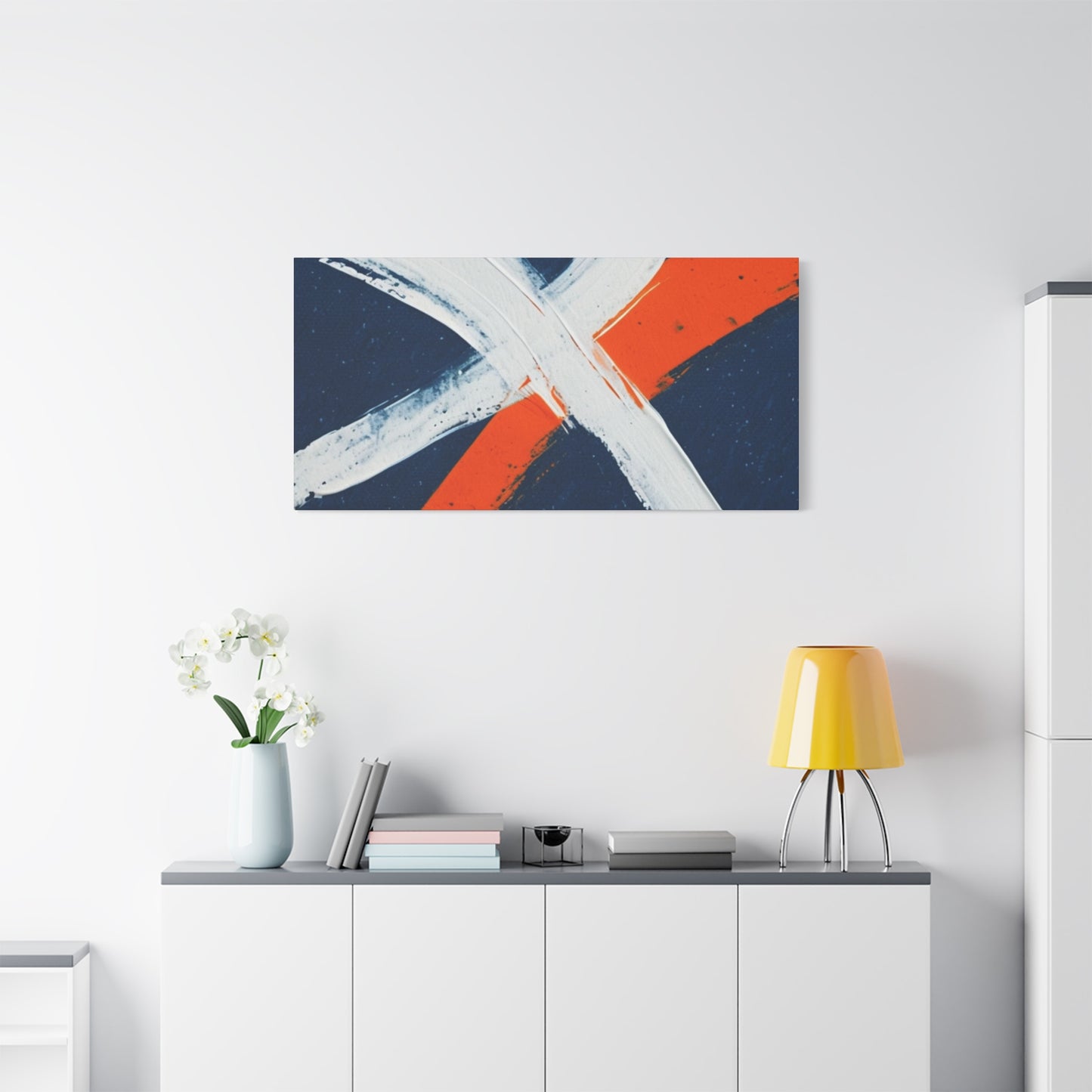 Abstract Navy & Orange Brushstroke Canvas