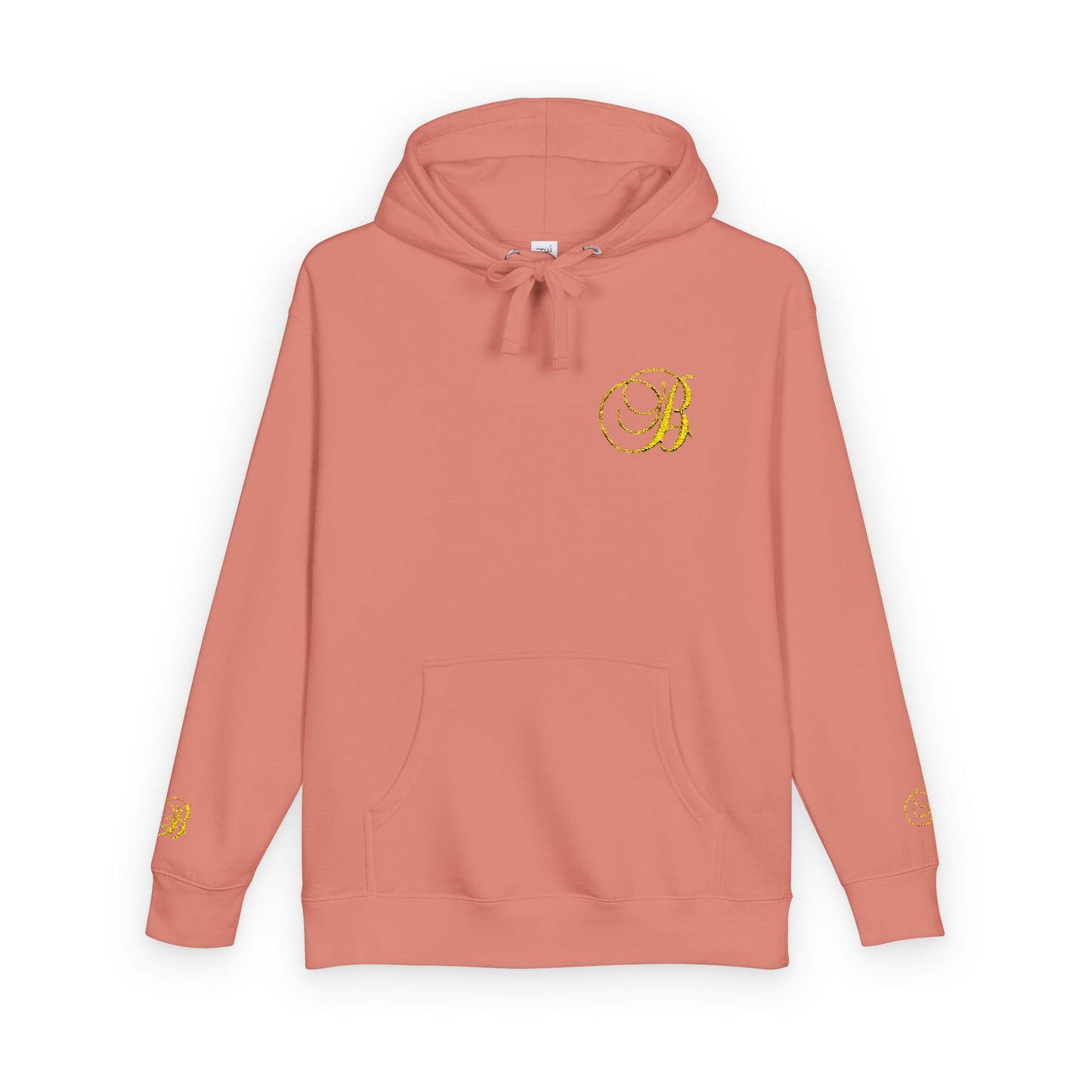 Coral Gold Floral Initial Hoodie — Monogram 'B' Casual Pullover