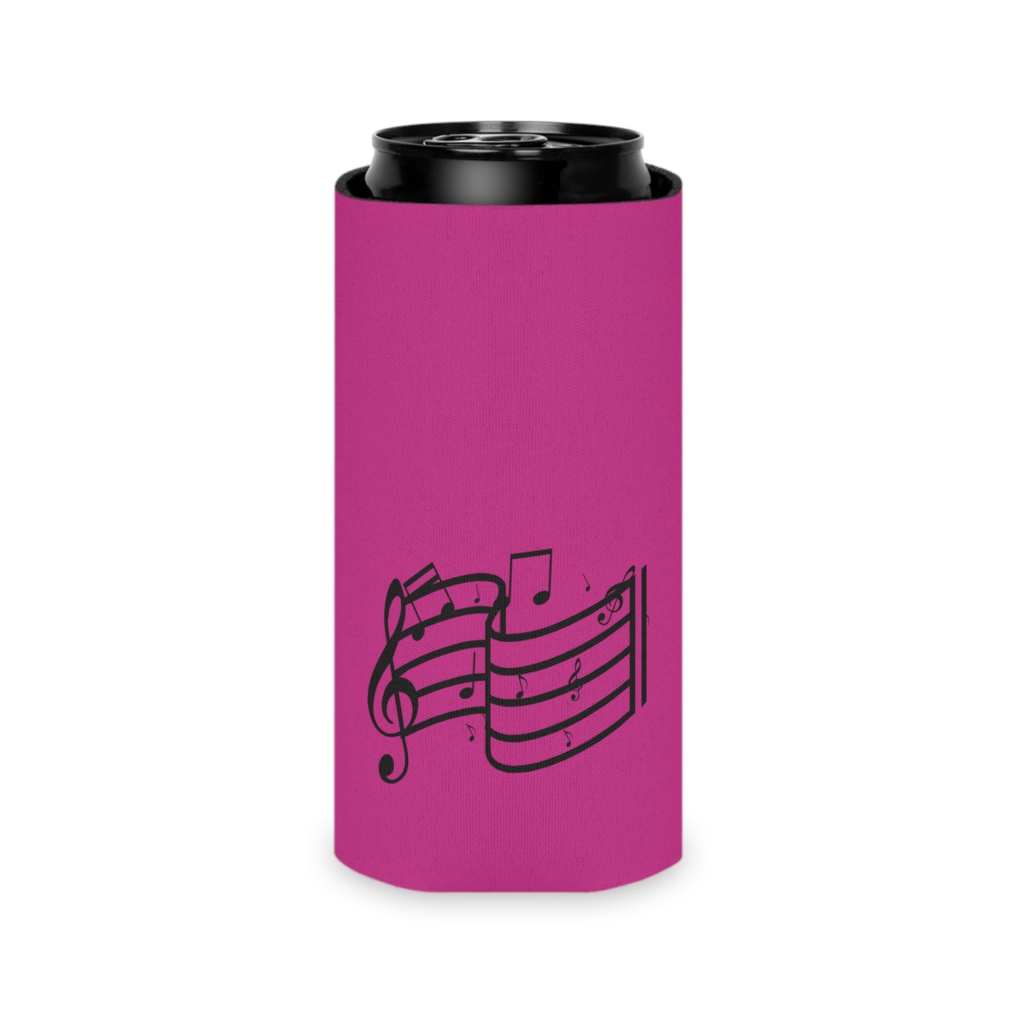Musical Notes Can Cooler – Pink Neoprene Beverage Koozie for Music Lovers