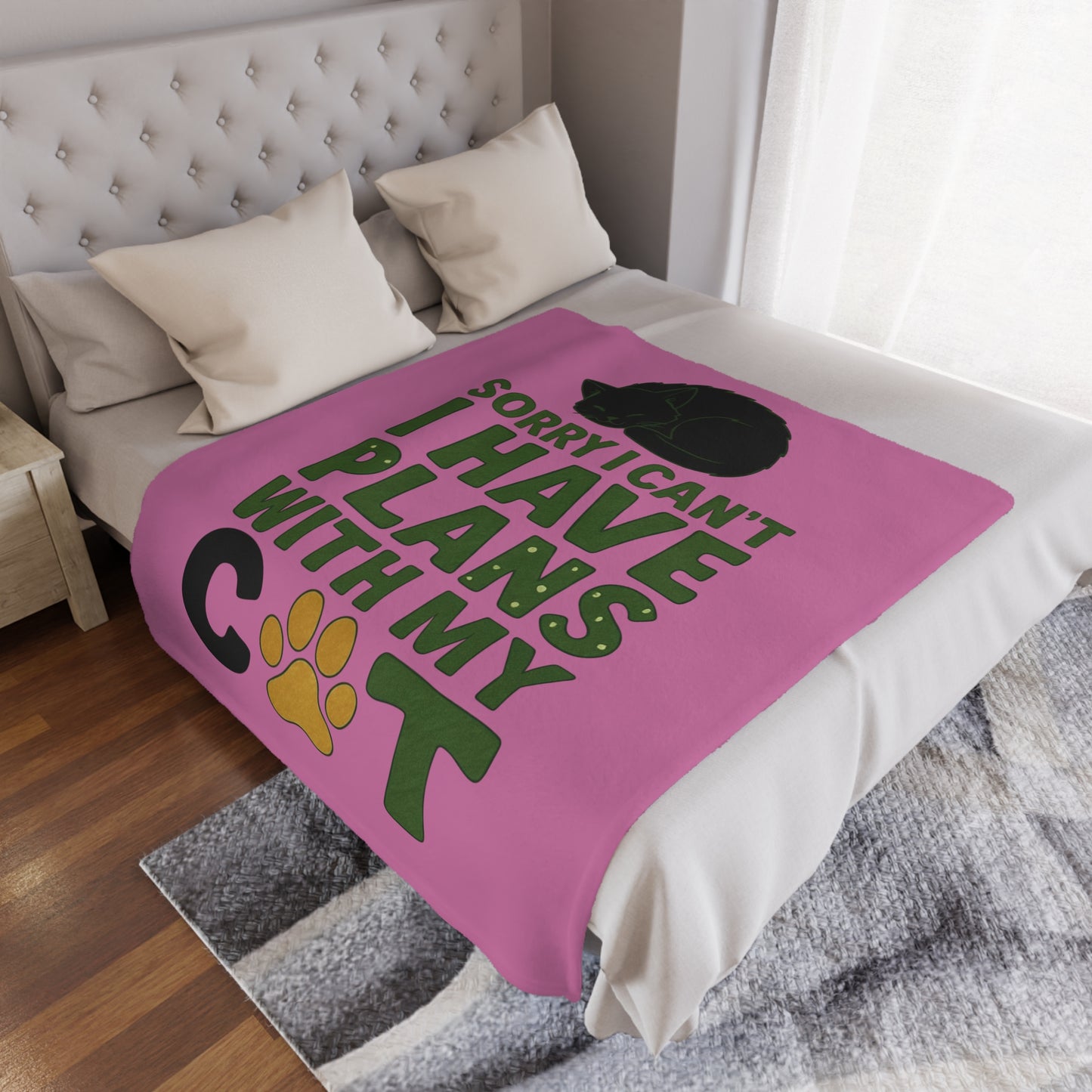 Minky Blanket - "Sorry I Can't I Have Plans With My Cat" Cute Cat Paw Throw for Cat Lovers