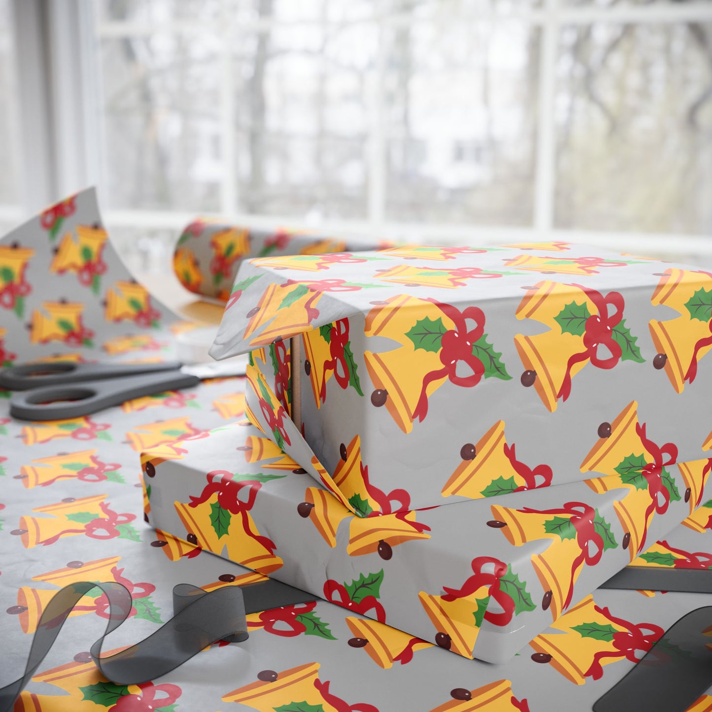 Holiday Bell Pattern Wrapping Paper — Festive Christmas Gift Wrap Roll