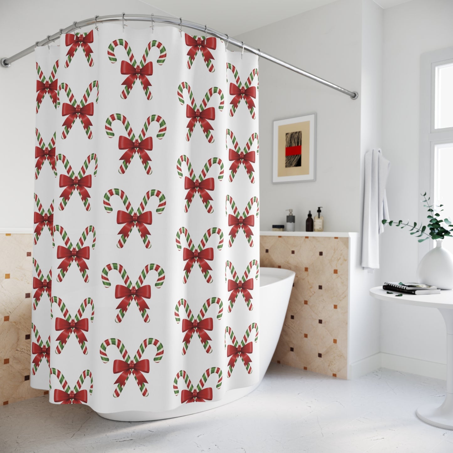 Festive Candy Cane Shower Curtain, Holiday Decor, Bathroom Accessories, Christmas Gift, Winter Decorations, Seasonal Home Style